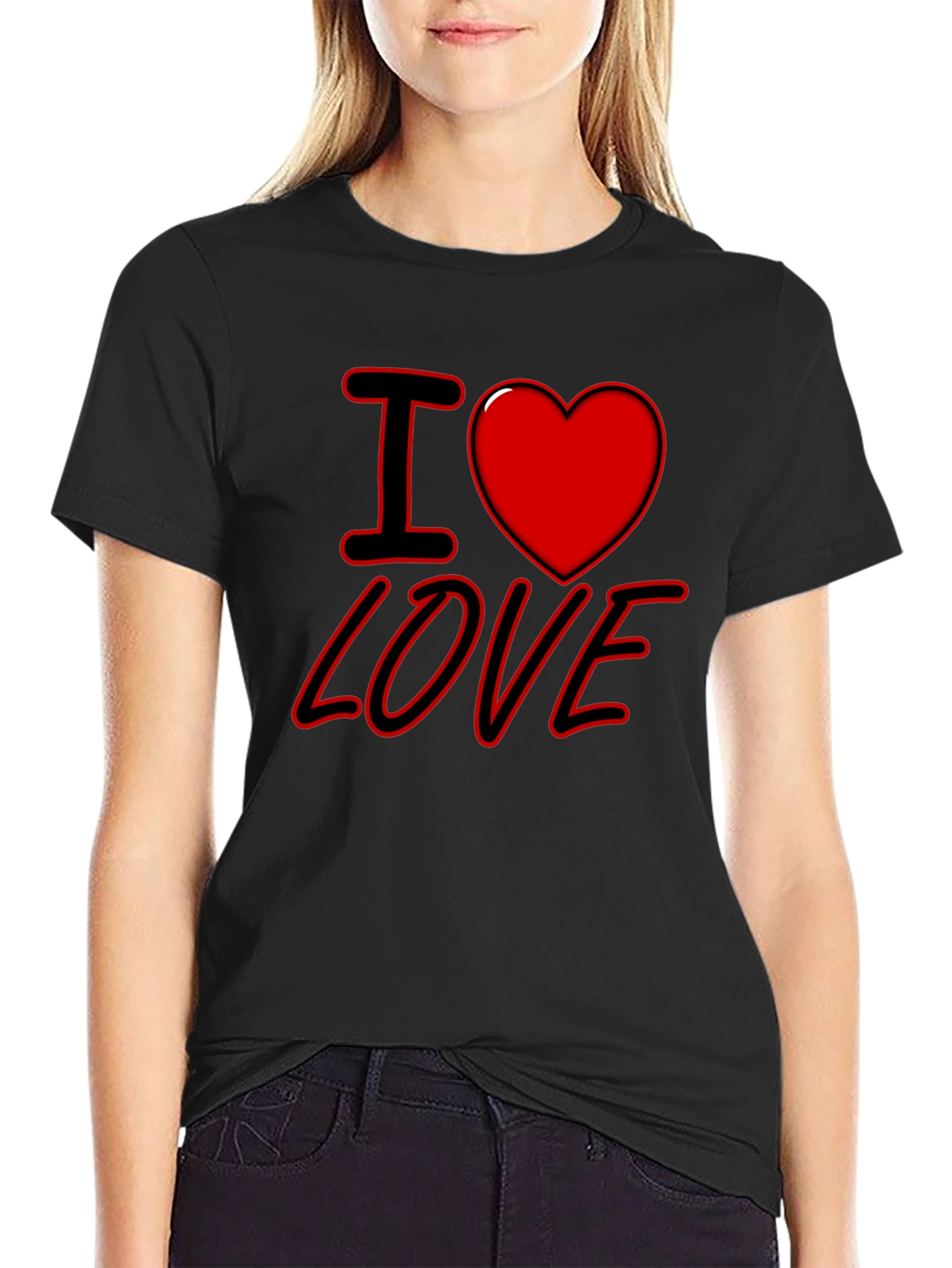 Black I Heart Love Graphic Print Black T-Shirt view 2