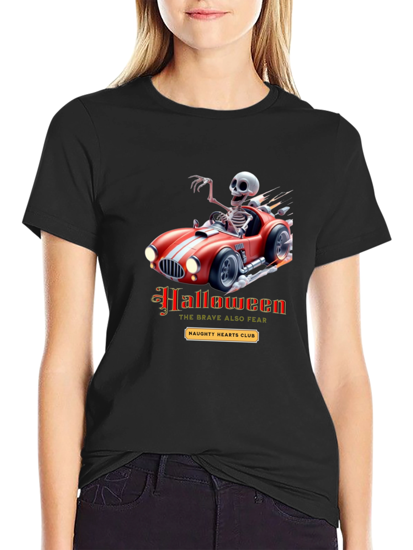 Black Skeleton Race Car Halloween T-Shirt view 2