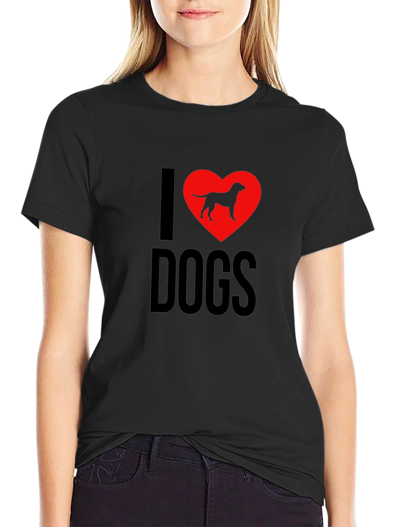 Black I Love Dogs T-Shirt - Dog Breed Heart Design view 2