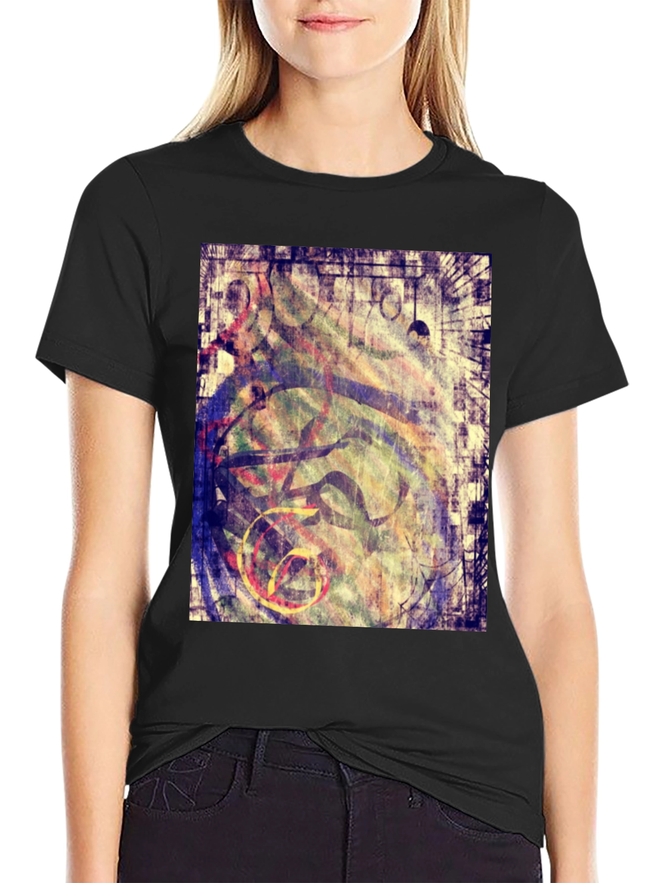 Black Abstract Graphic Print Black T-Shirt view 2