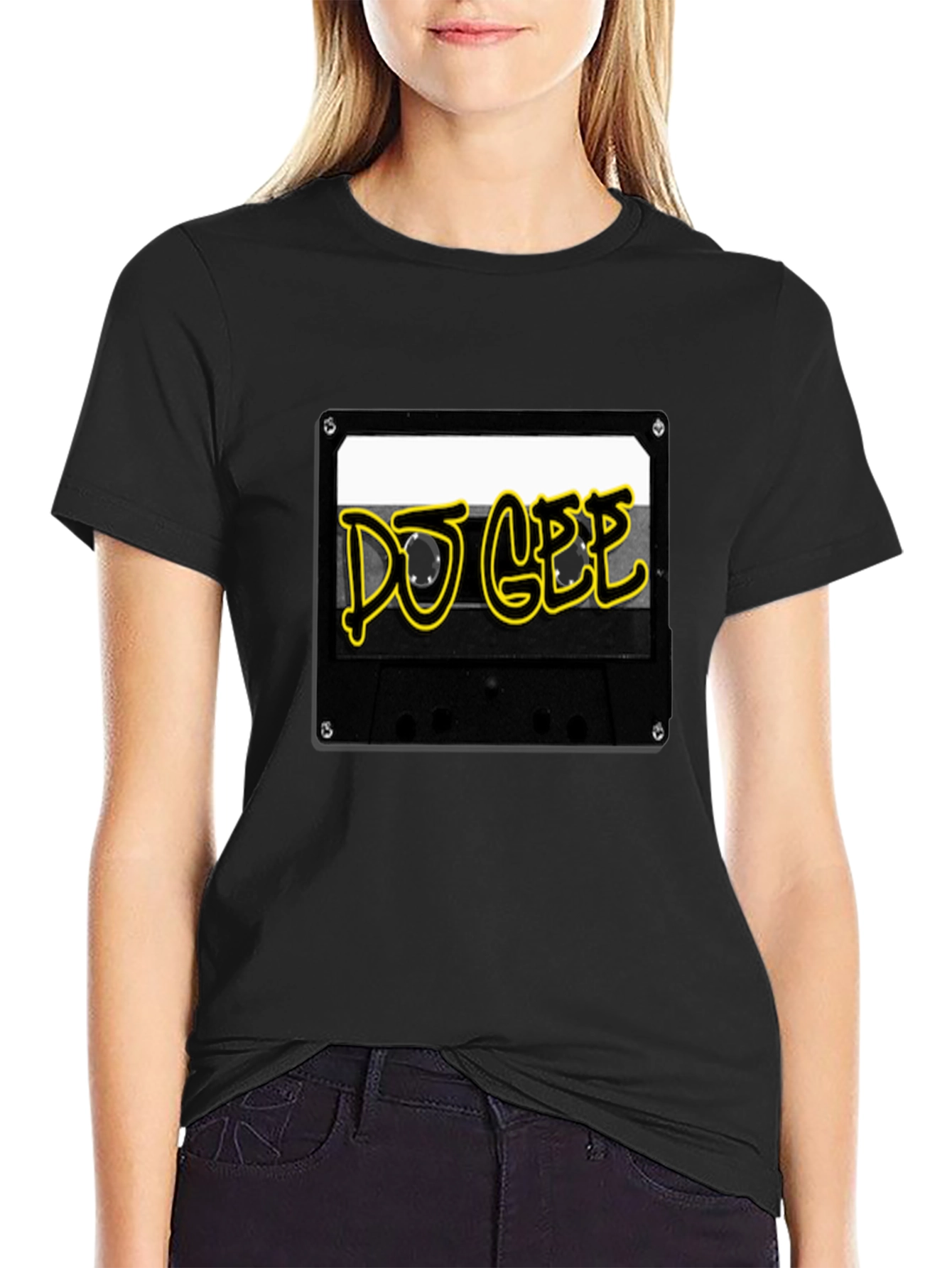 Black DJ GEE Cassette Tape Black T-Shirt view 2