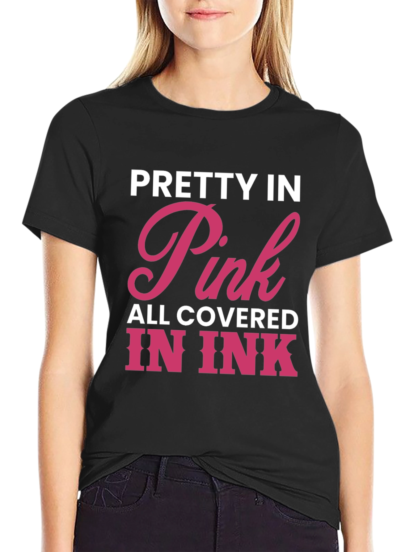 Black Pretty In Pink Tattoo Lover Tee view 2
