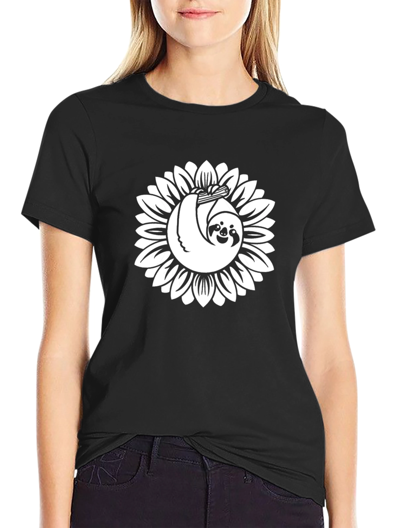 Black Sloth Sunflower Graphic Tee - Relaxed Fit view 2