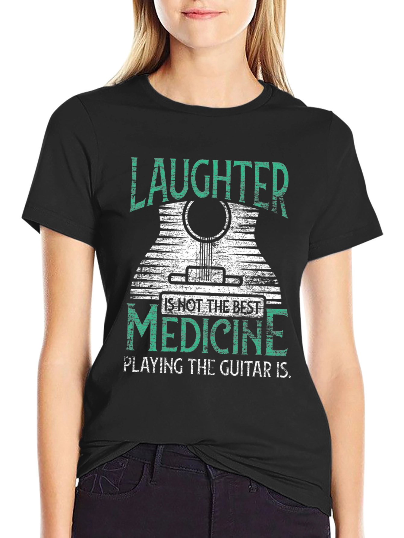 Black Laughter is Medicine Guitar Player T-Shirt view 2