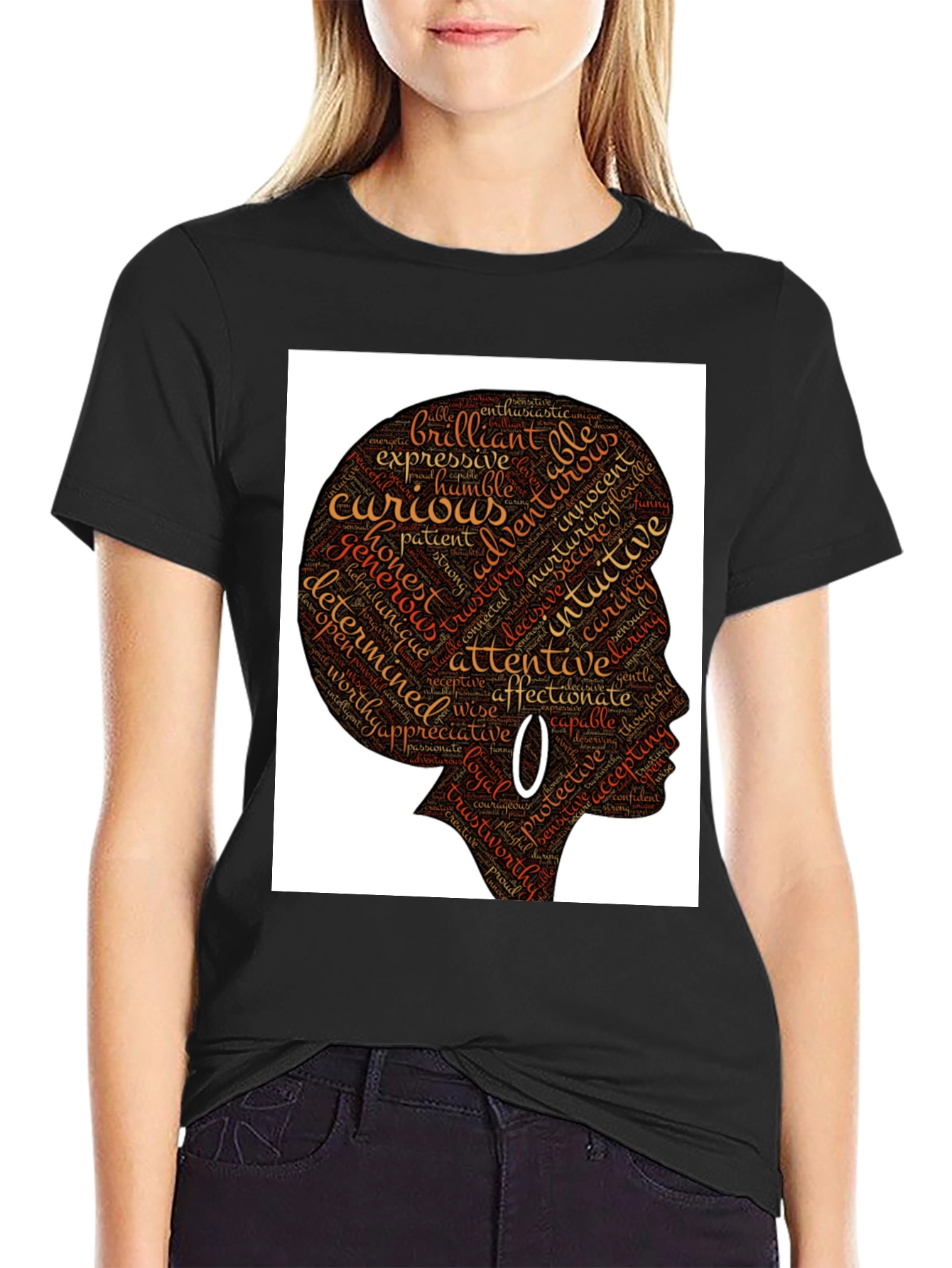Black Empowered Woman Word Art T-Shirt view 2