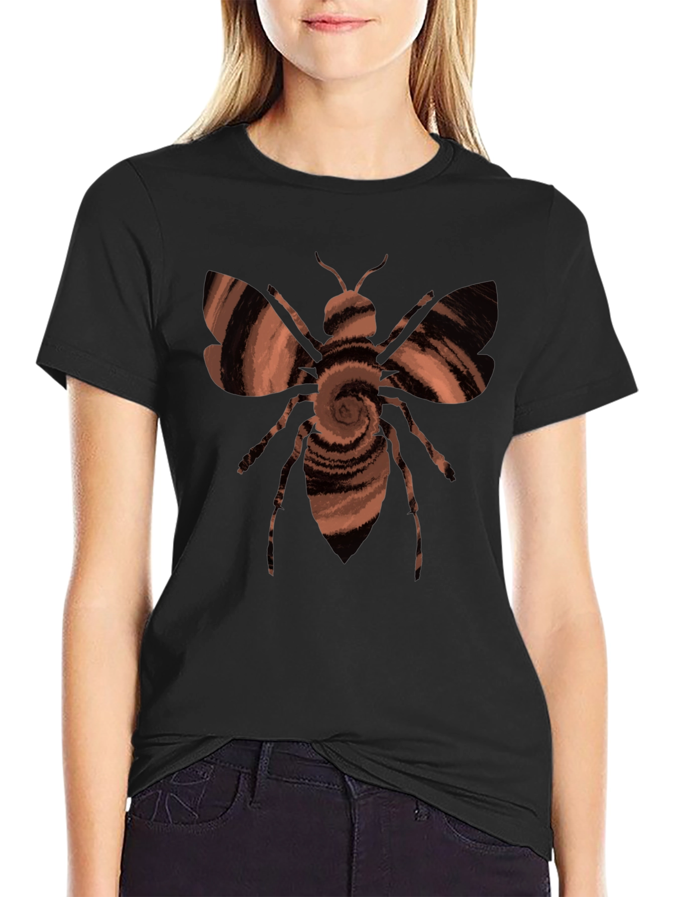 Black Swirl Bee Graphic T-Shirt view 2