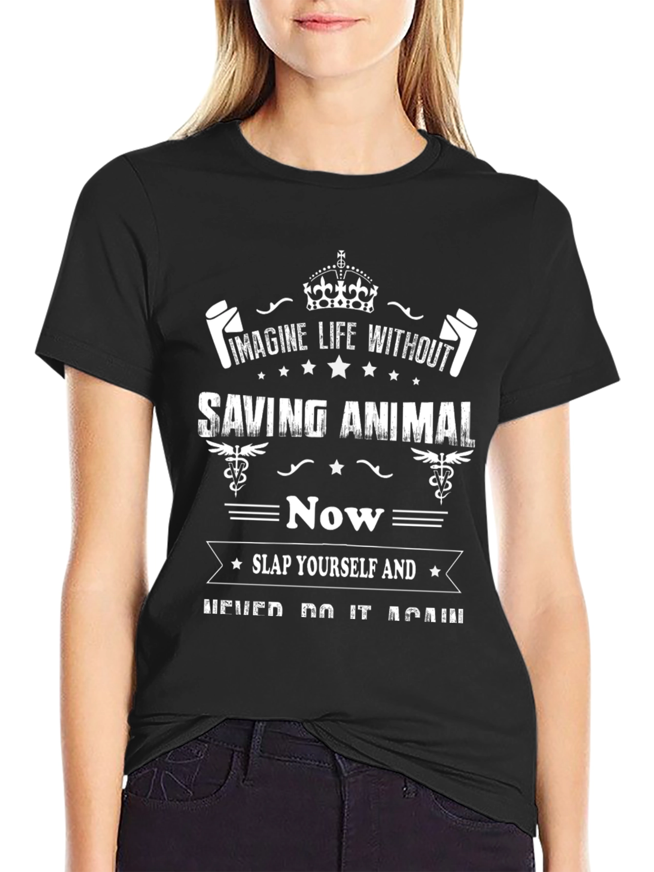 Black Imagine Saving Animals Funny Graphic T-Shirt view 2