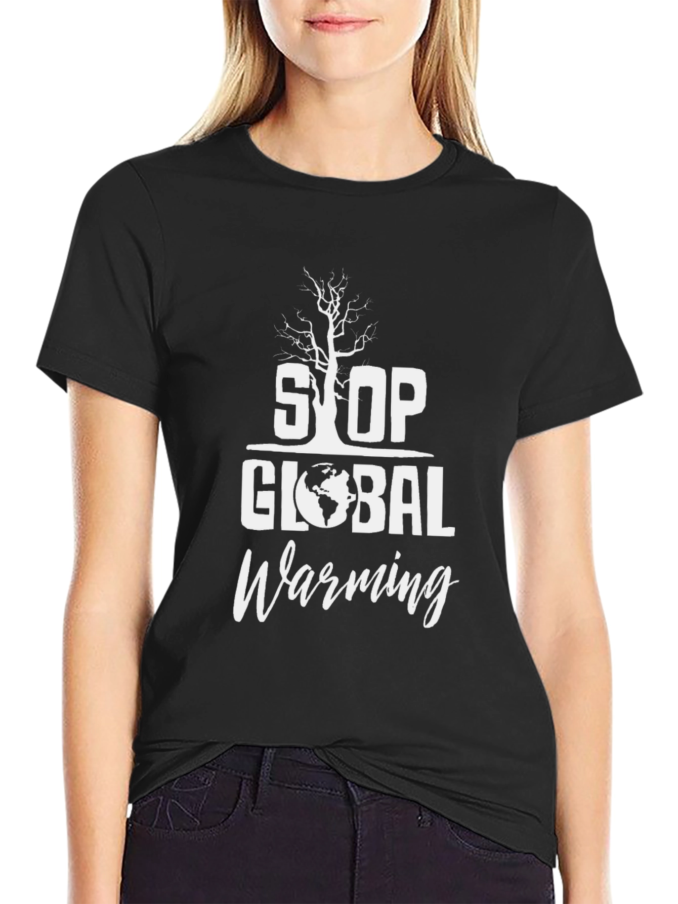 Black Stop Global Warming Graphic Tee - Eco-Friendly Fashion view 2