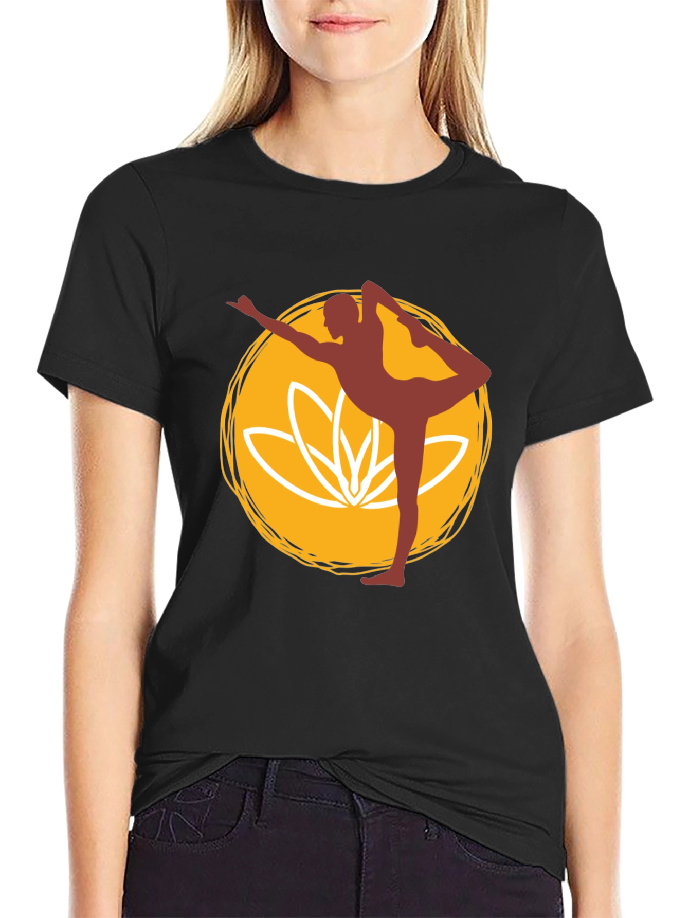 Black Yoga Pose Graphic Tee - Black Cotton Blend T-Shirt view 2