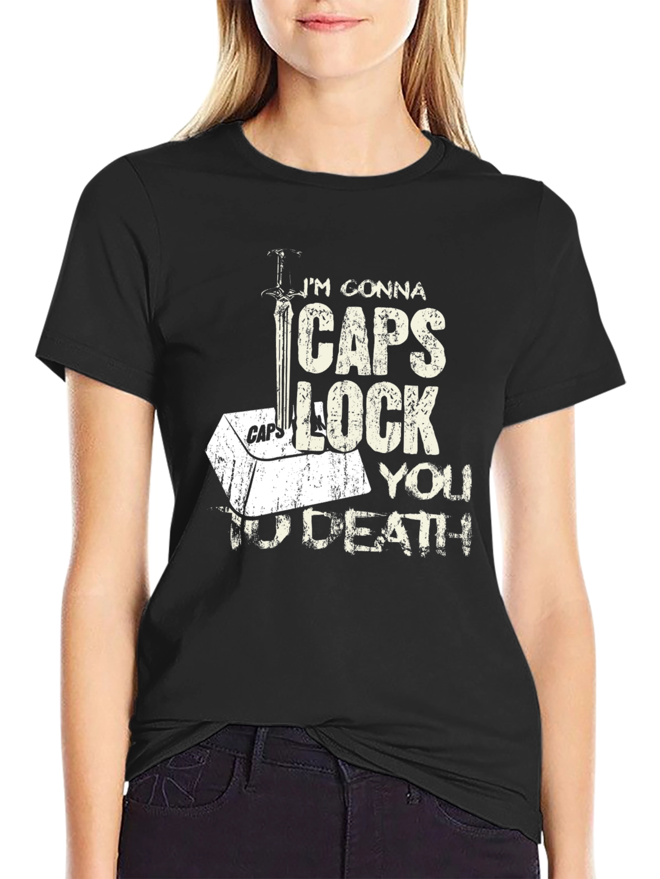 Black Caps Lock You To Death T-Shirt - Black view 2