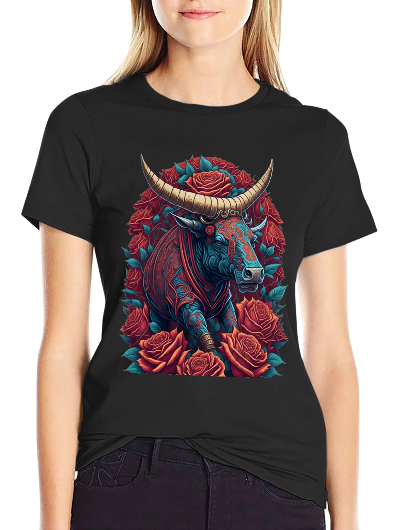 Black Bull & Roses Graphic Tee view 2