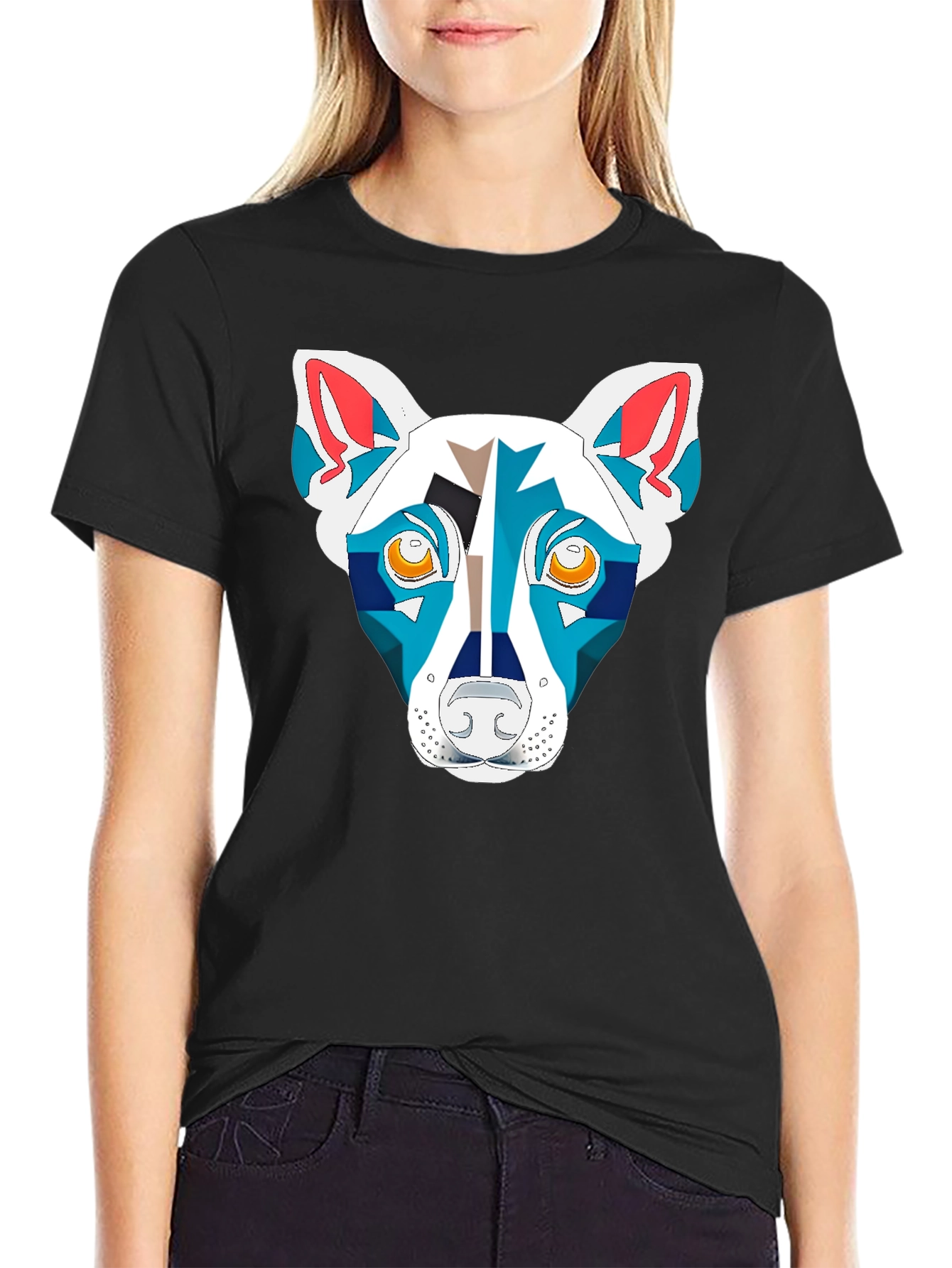 Black Geometric Dog Graphic Black T-Shirt view 2
