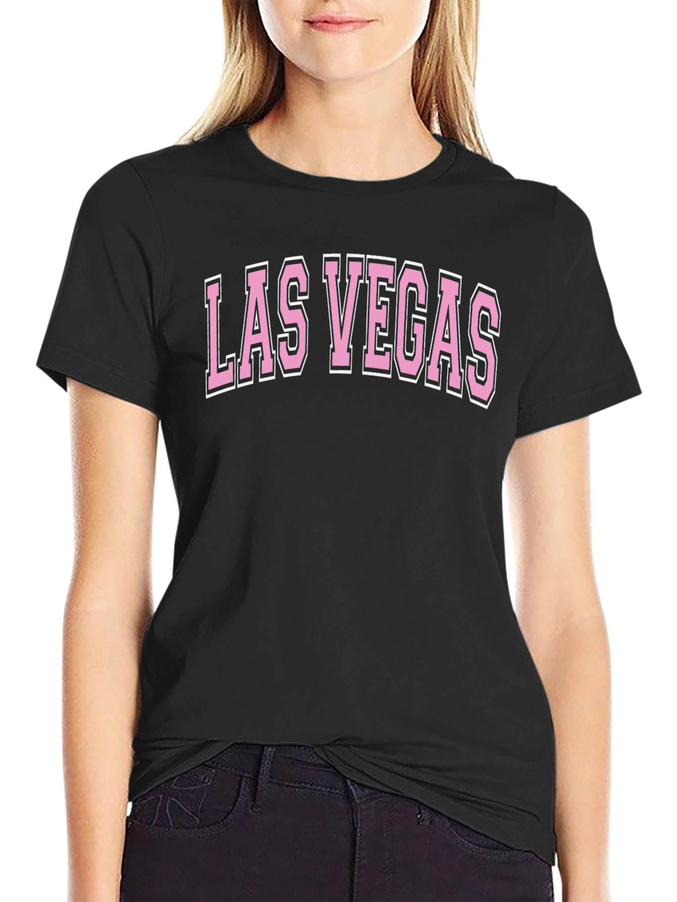 Black Las Vegas Graphic Tee - Black Cotton Blend T-Shirt view 2