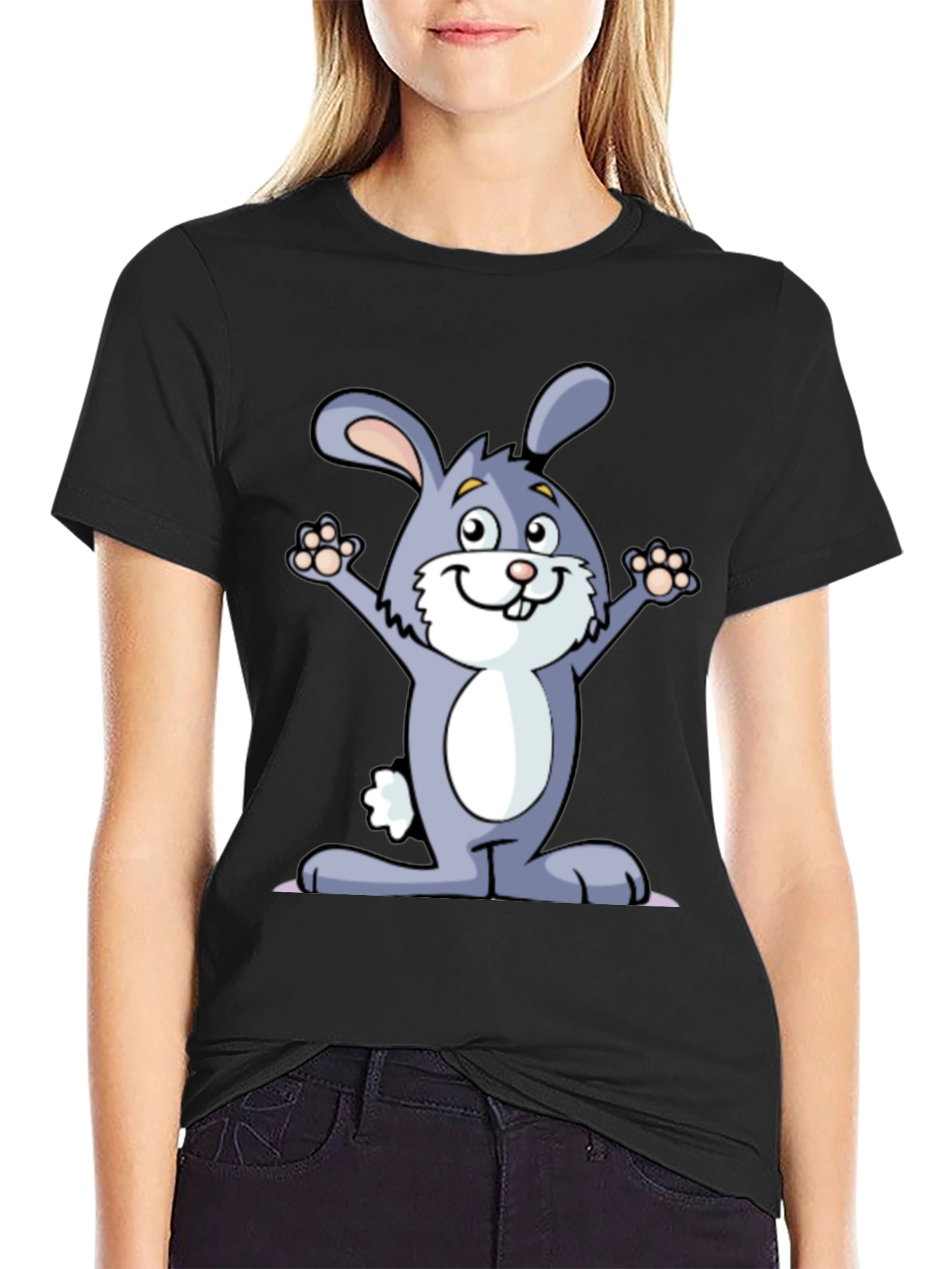 Black Funny Rabbit Graphic Tee - Black Cotton T-Shirt view 2