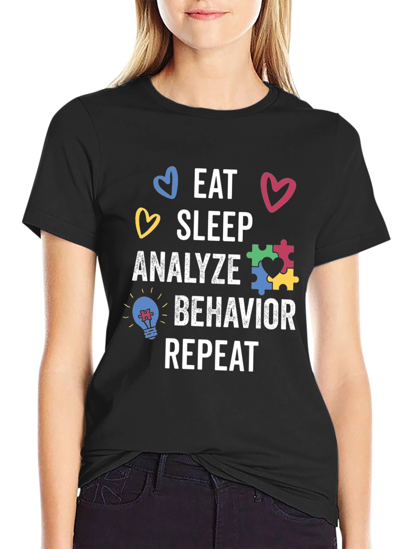 Black Eat Sleep Analyze Behavior Autism T-Shirt view 2