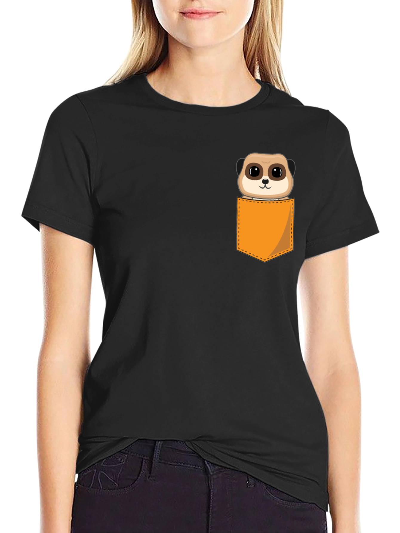 Black Meerkat Pocket T-Shirt - Novelty Cute Animal Tee view 2