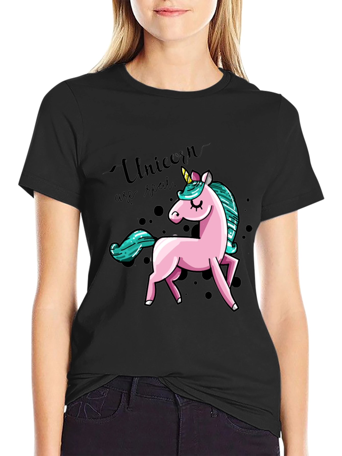 Unicorn Graphic Print T-Shirt - Black - 2