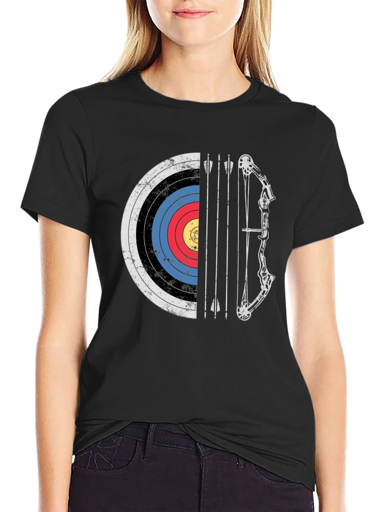 Black Archery Target Bow and Arrow Graphic Tee view 2