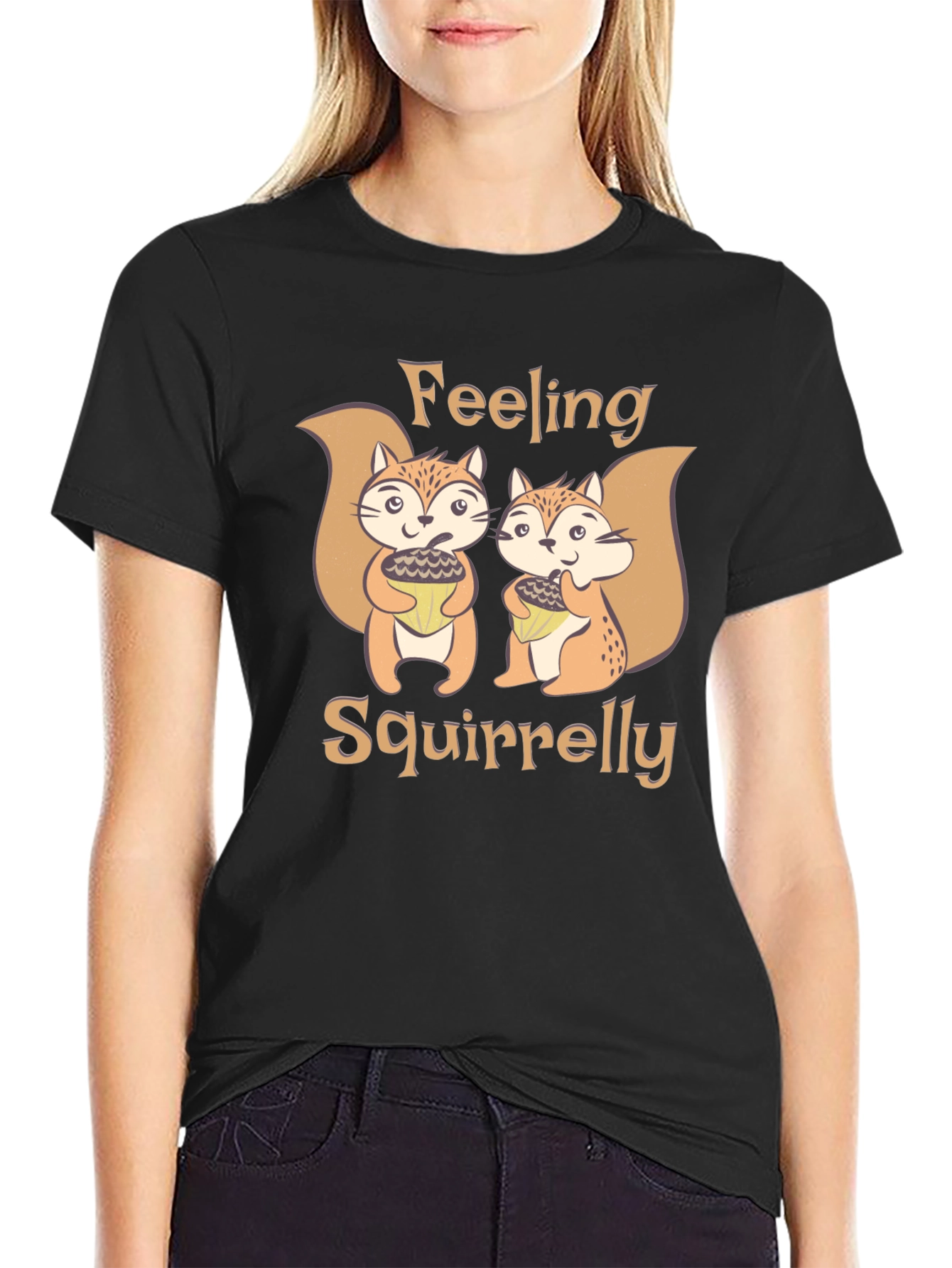 Black Feeling Squirrelly Graphic T-Shirt - Fun Novelty Tee view 2