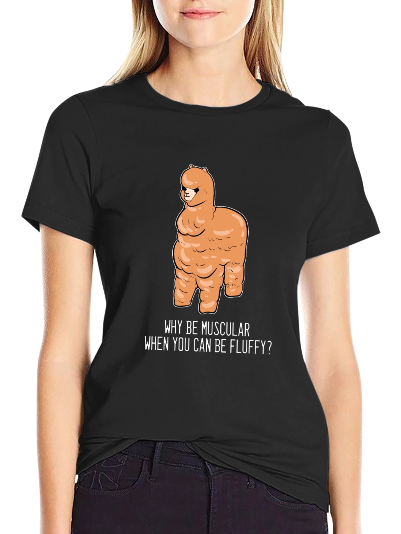 Black Fluffy Alpaca T-Shirt - Why Be Muscular? view 2