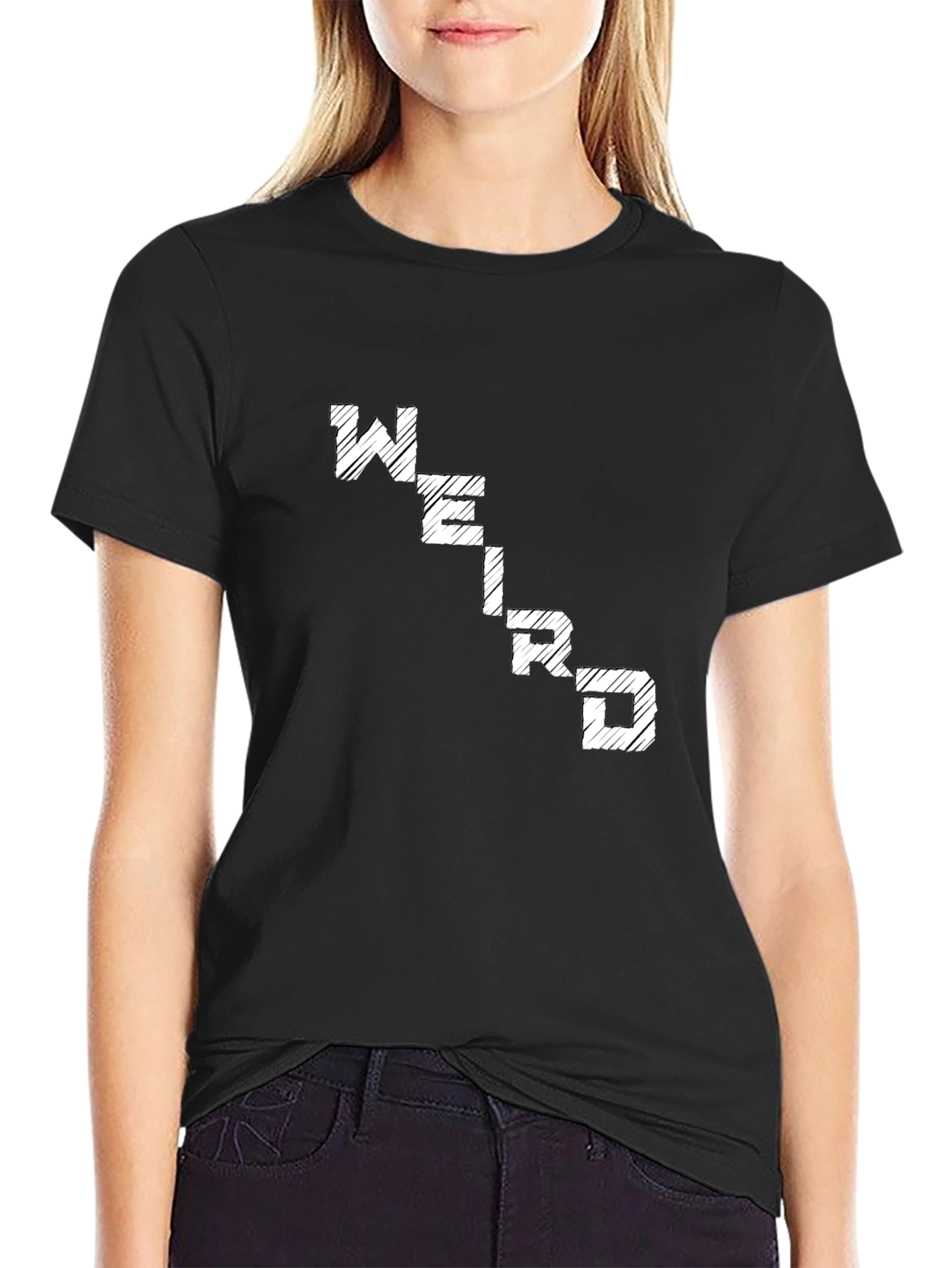 Black Weird Graphic Tee - Comfortable Black Cotton T-Shirt view 2
