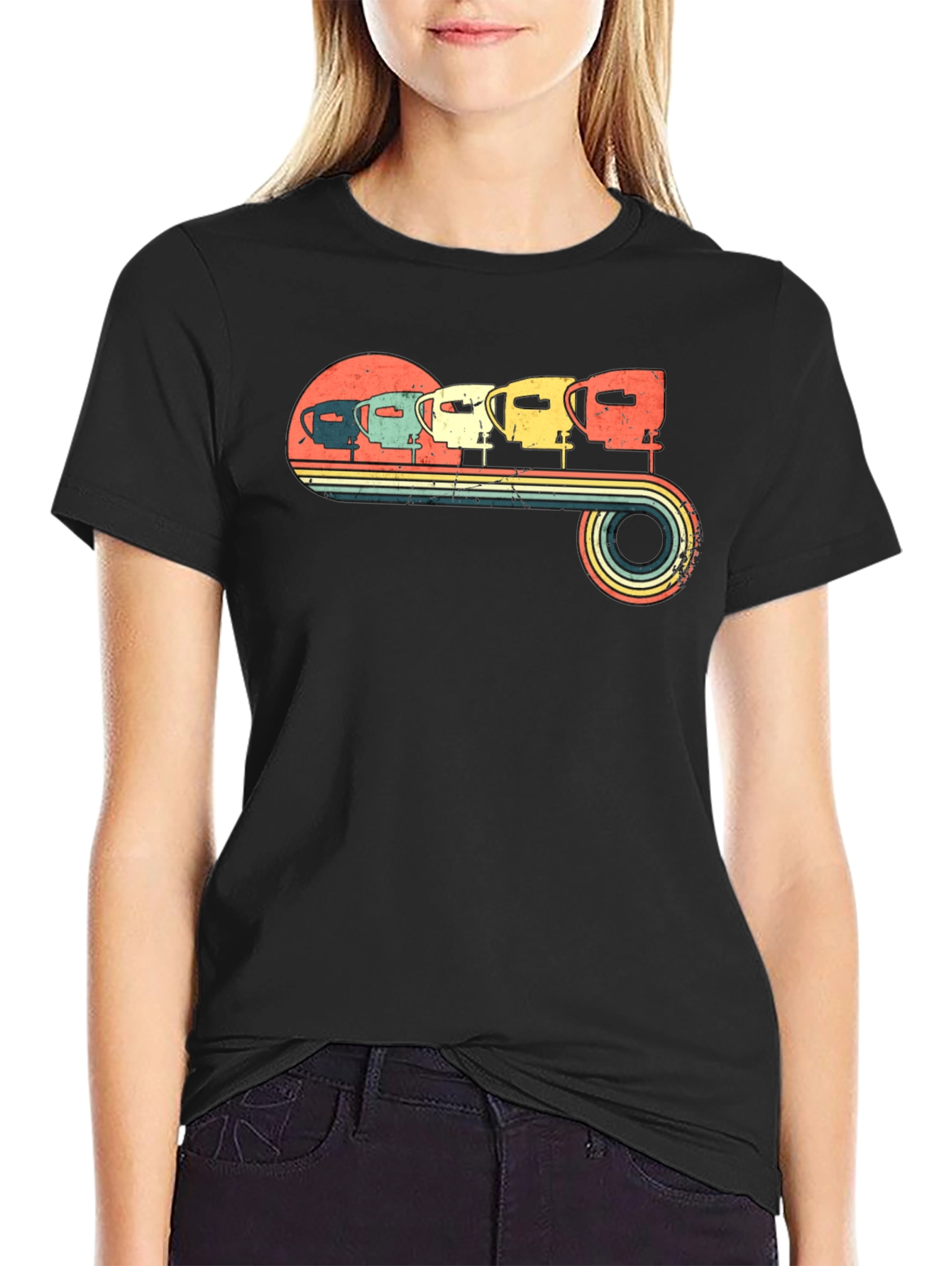 Black Vintage Camper Van T-Shirt view 2