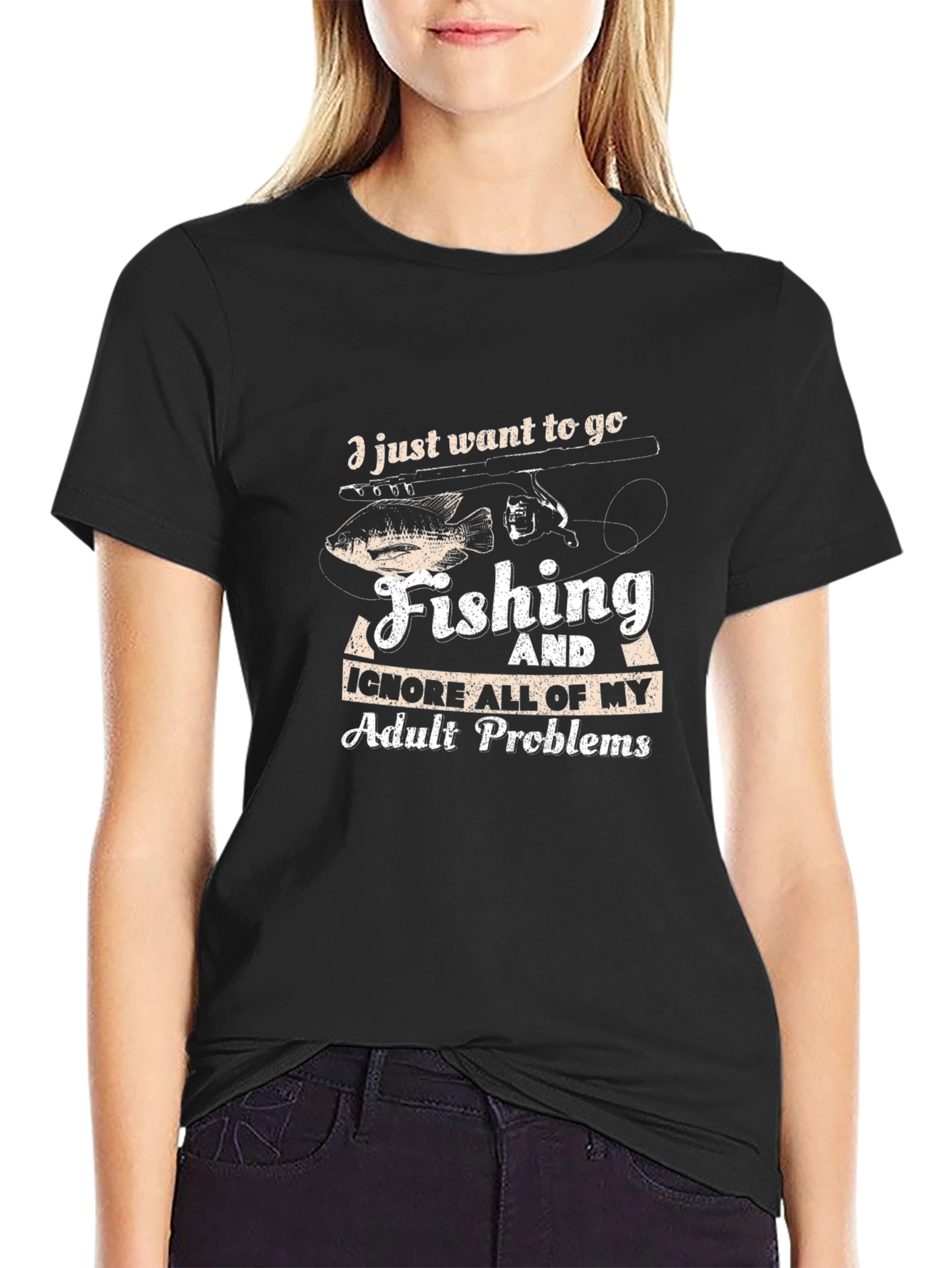Black Fishing T-Shirt: Ignore Adult Problems view 2