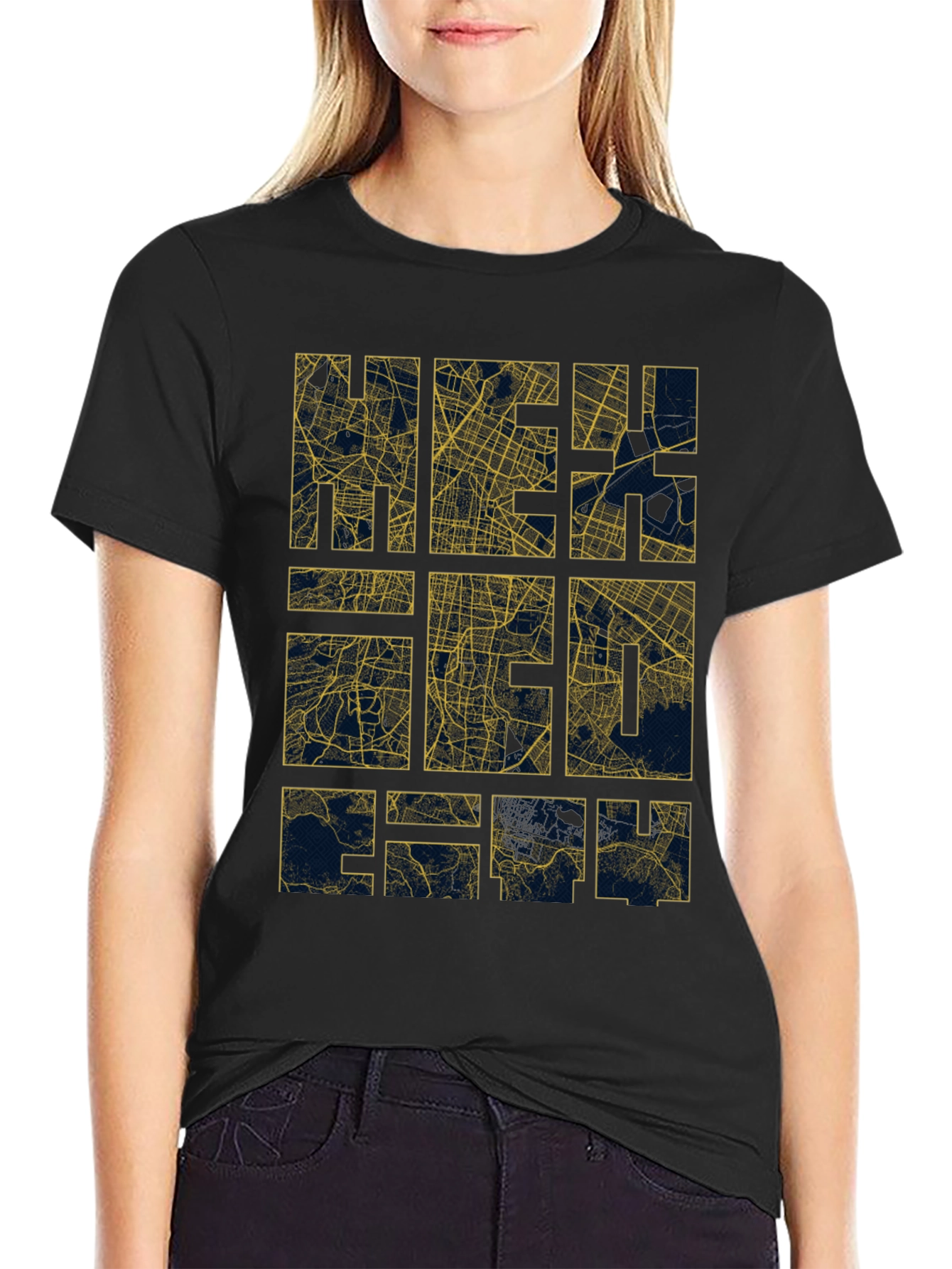 Black Geometric Map T-Shirt - Modern City Style view 2