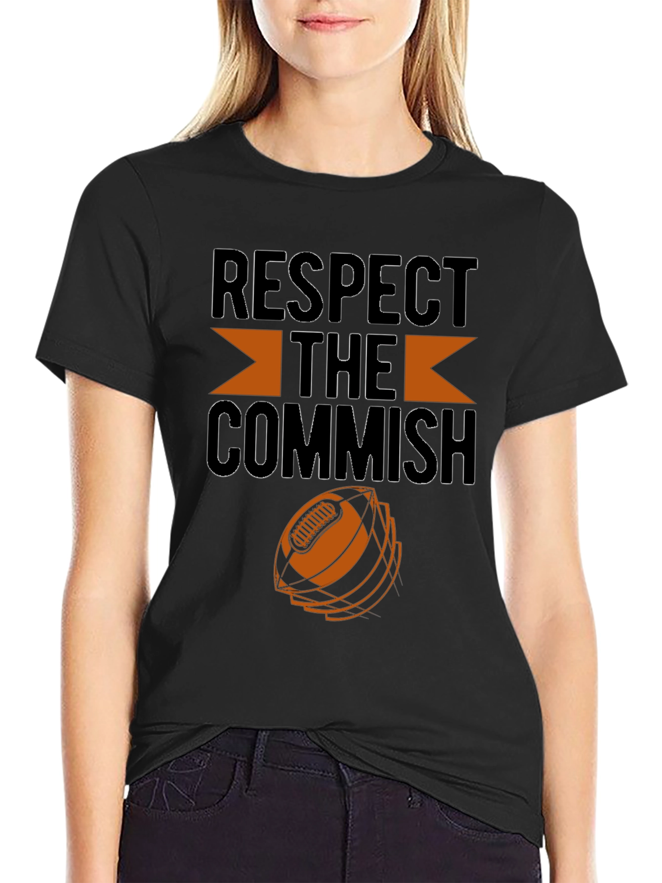 Black Respect the Commish Football Fan T-Shirt view 2