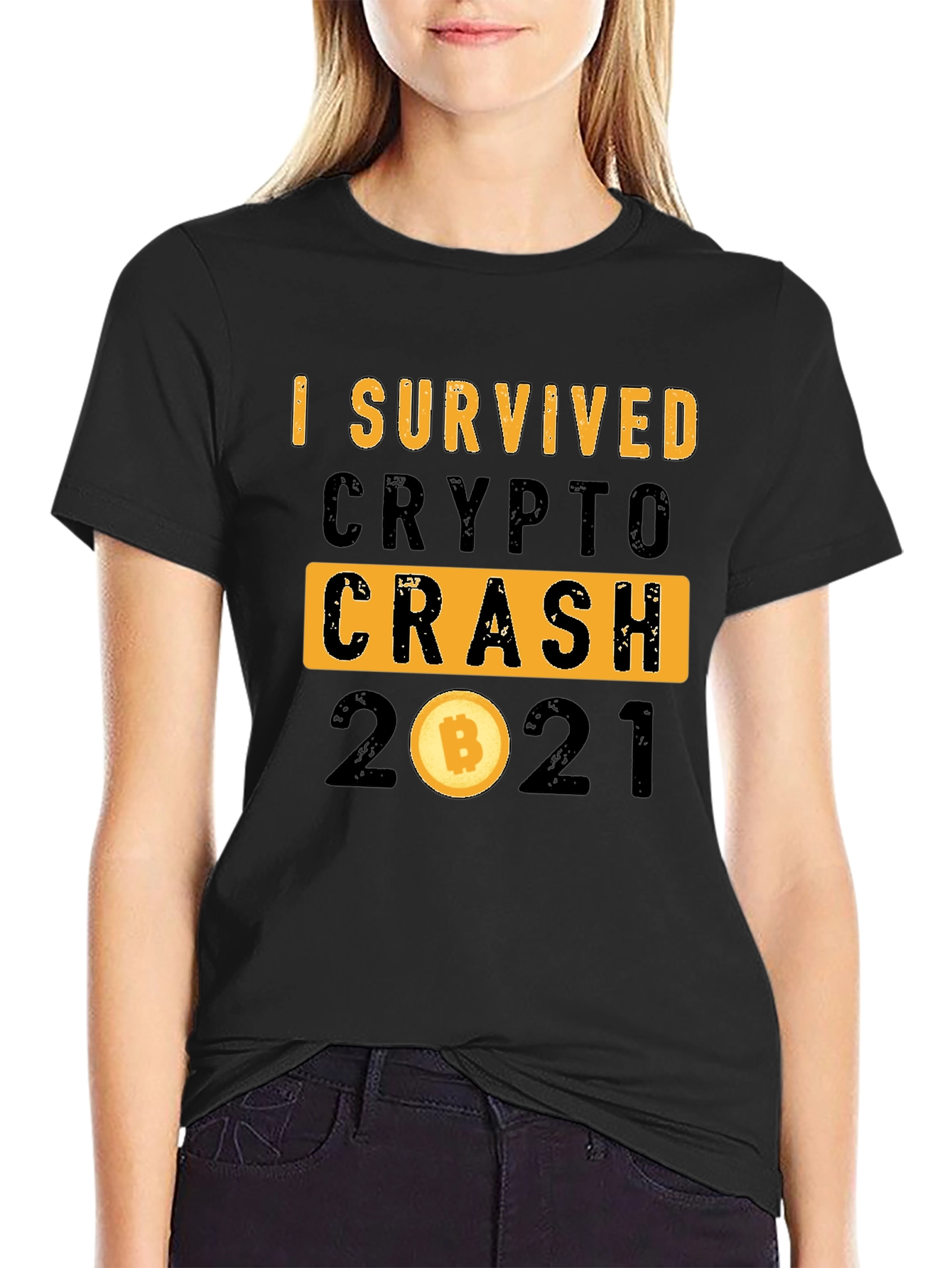 Black I Survived Crypto Crash 2021 T-Shirt view 2