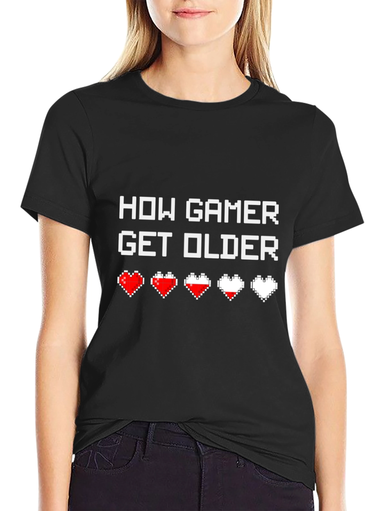 Black How Gamer Get Older Funny Graphic T-Shirt view 2