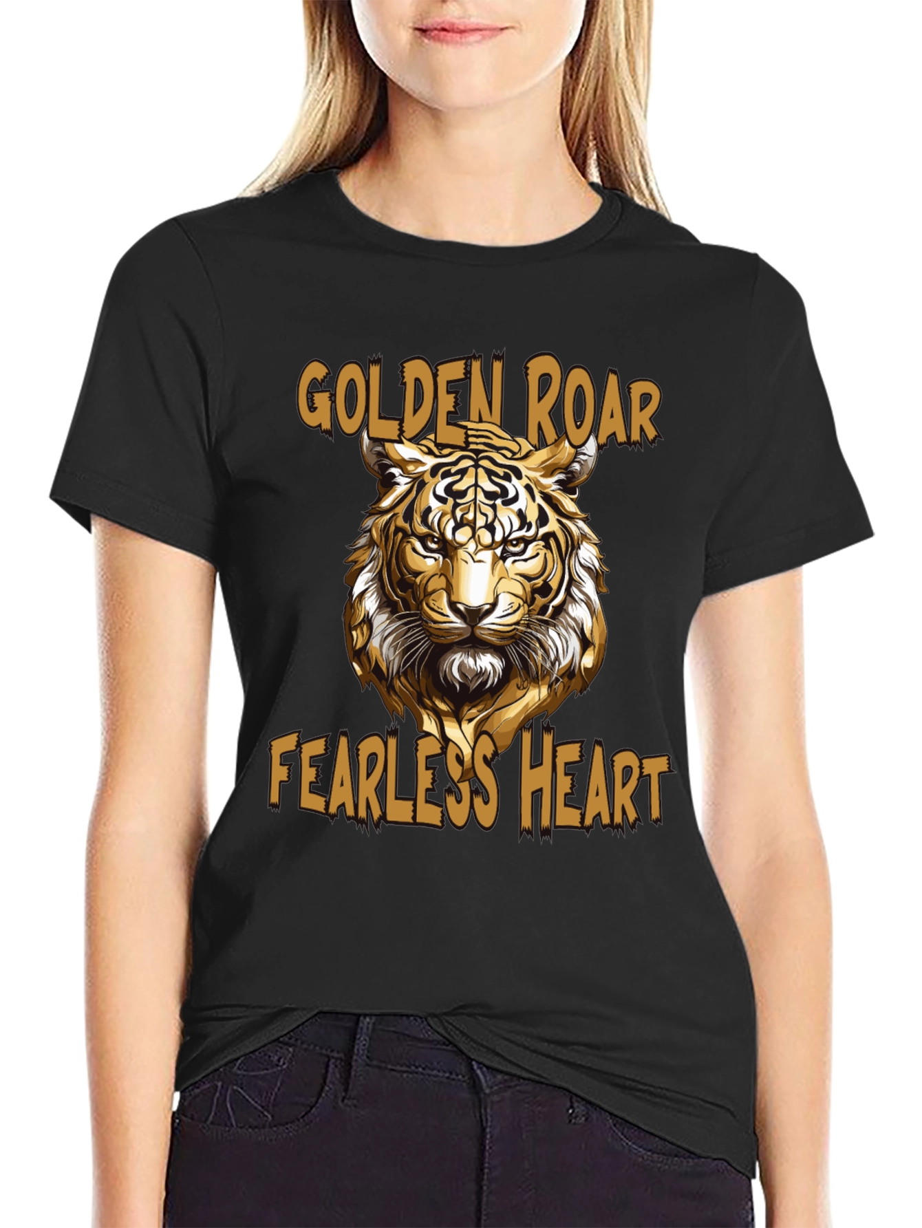 Black Golden Roar Tiger Graphic Tee - Fearless Heart view 2