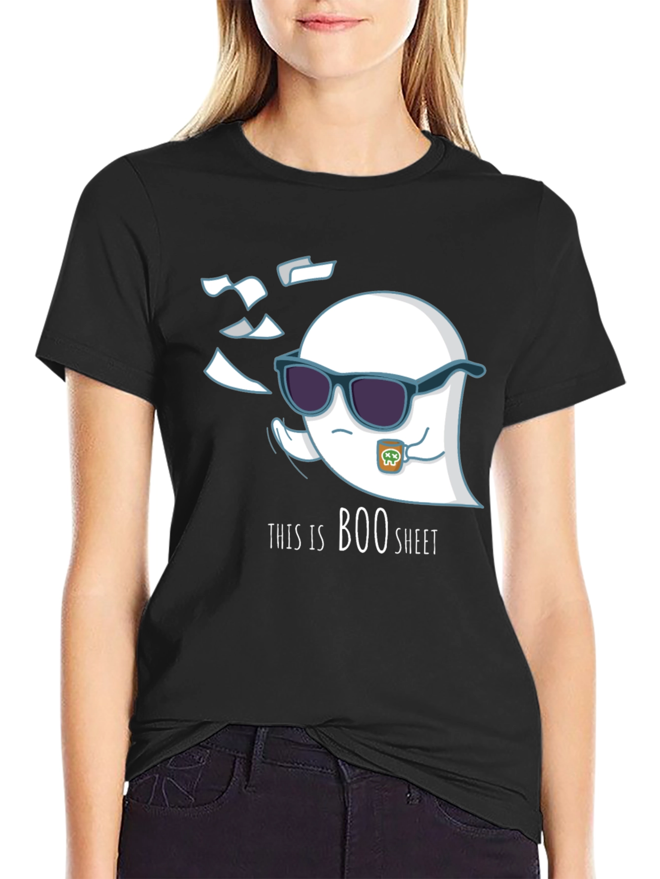 Black Cool Boo Sheet T-Shirt - Ghost Design view 2