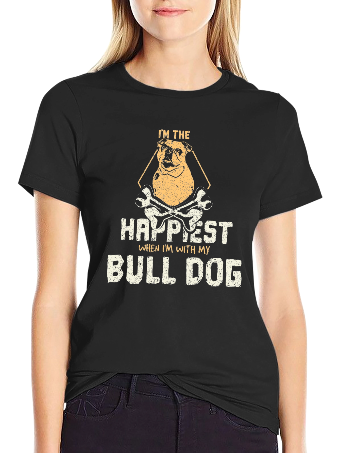 Black Happiest with My Bulldog Graphic T-Shirt view 2