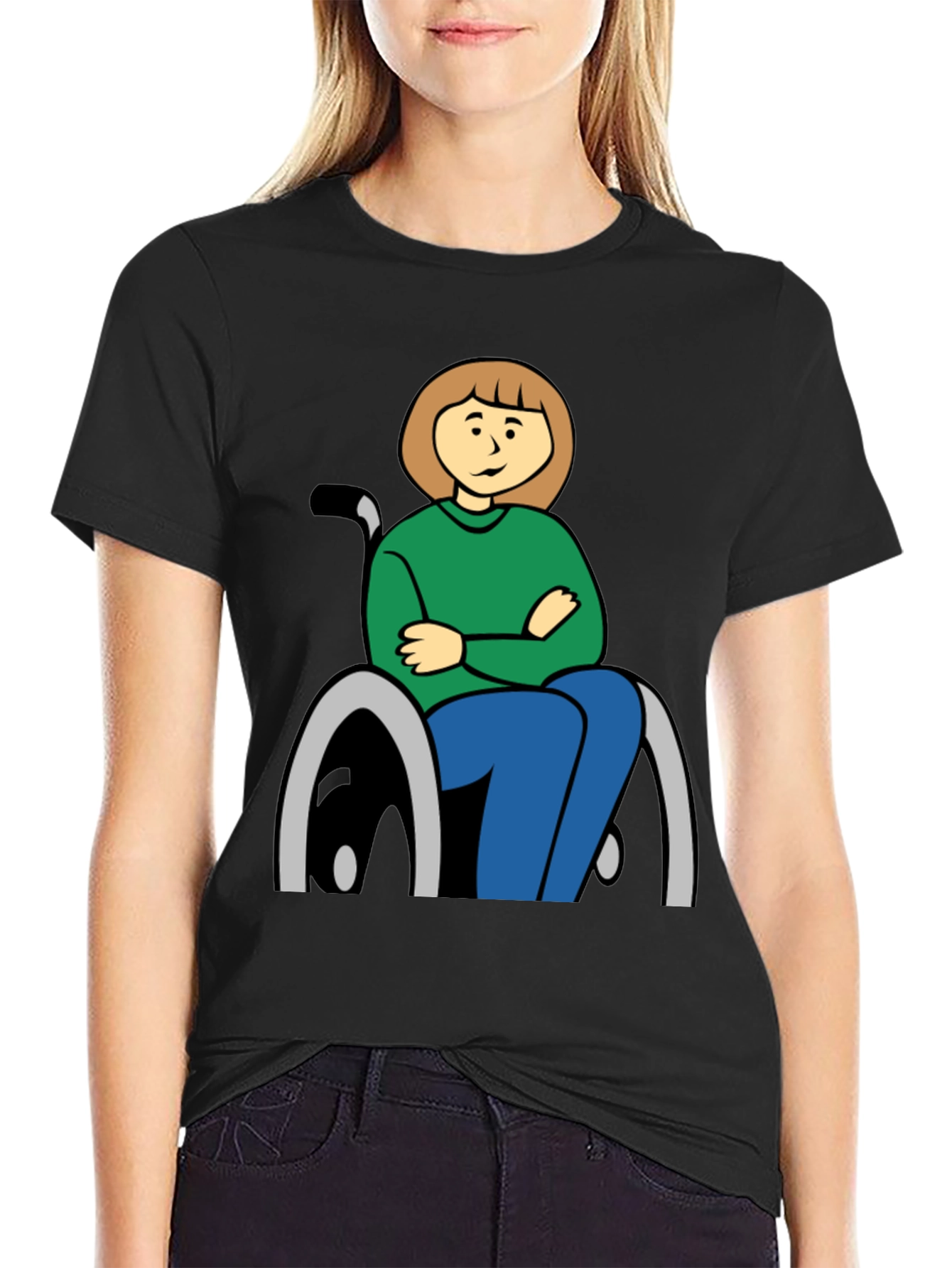 Black Cartoon Woman in Wheelchair Graphic Tee view 2