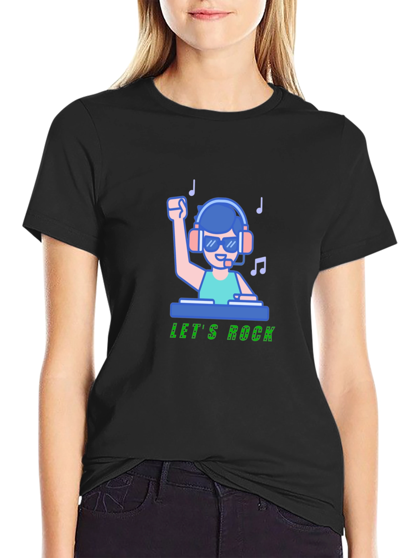 Black DJ Let's Rock Graphic T-Shirt view 2
