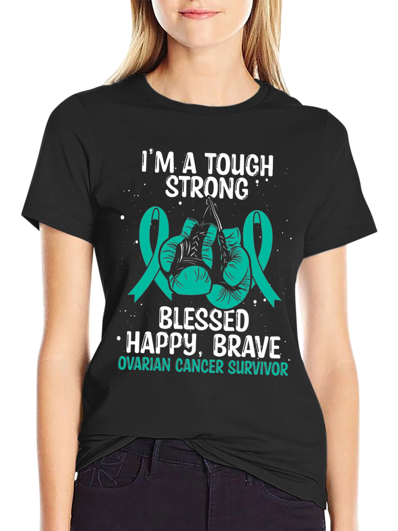 Ovarian Cancer Survivor Strong Boxing Gloves T-Shirt - 2