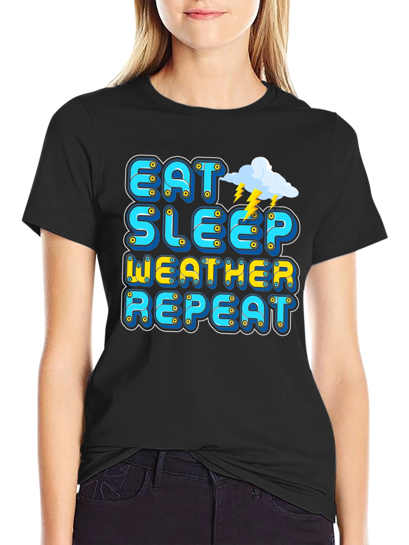 Black Eat Sleep Weather Repeat Graphic Tee view 2