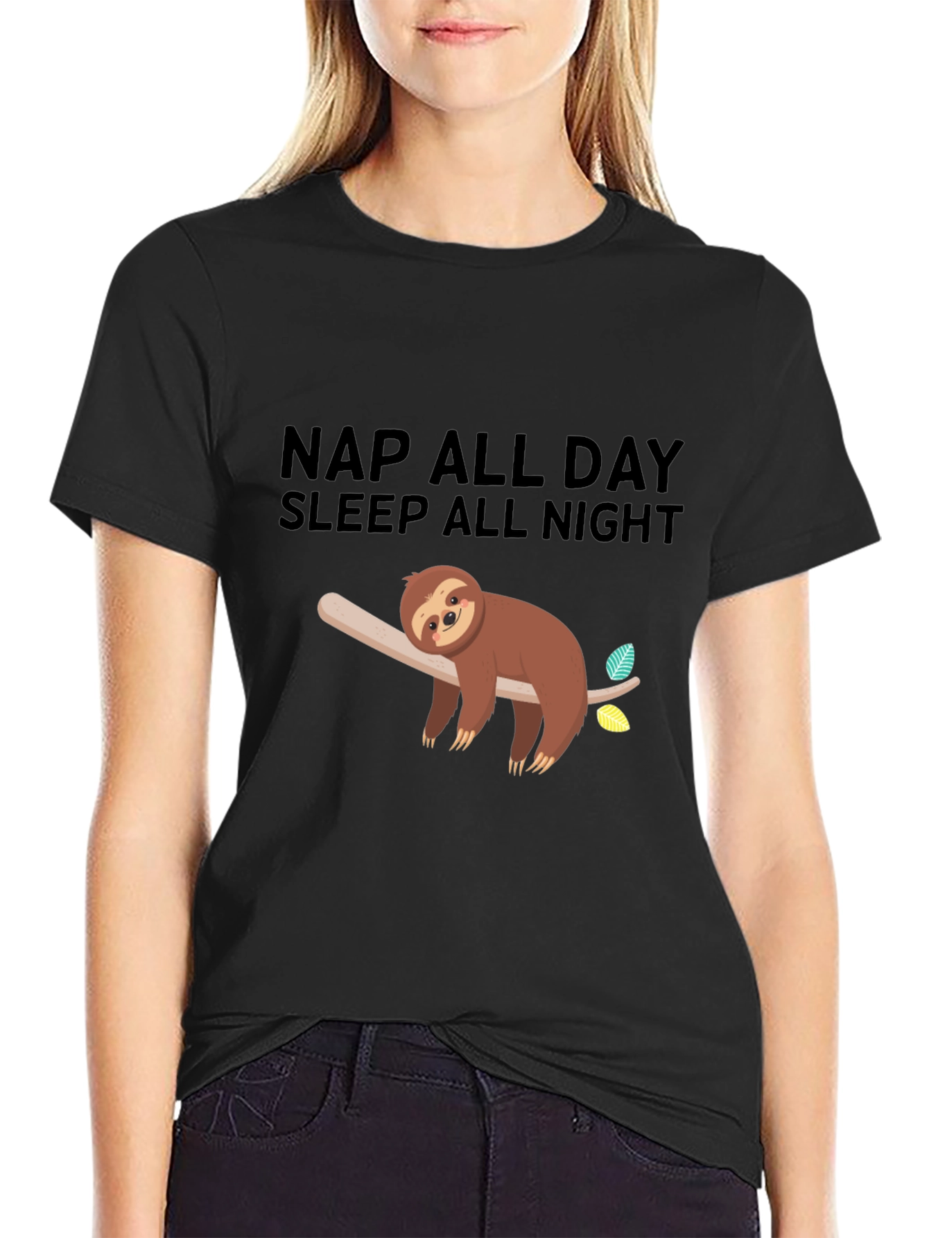 Black Nap All Day Sloth Graphic Tee - Black Casual Comfort view 2