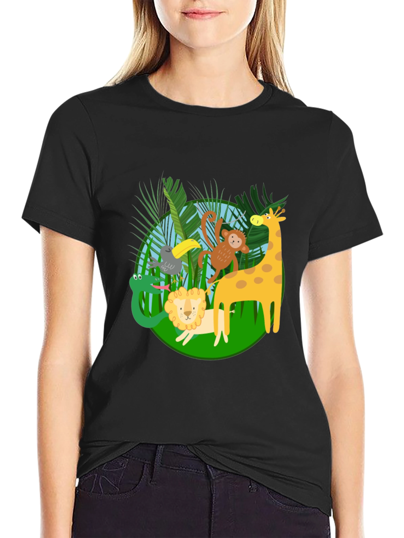 Black Jungle Animals T-Shirt - Fun & Playful Design view 2