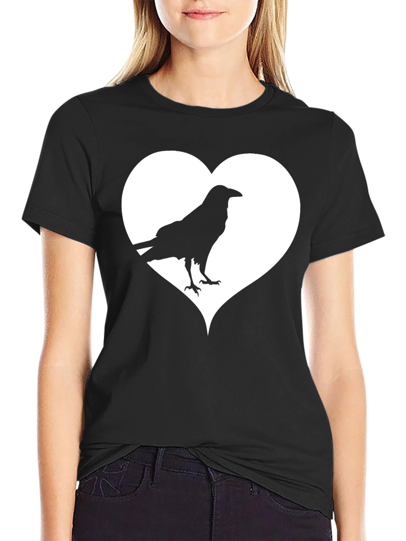Black Raven Heart Graphic T-Shirt - Stylish Crow Tee view 2