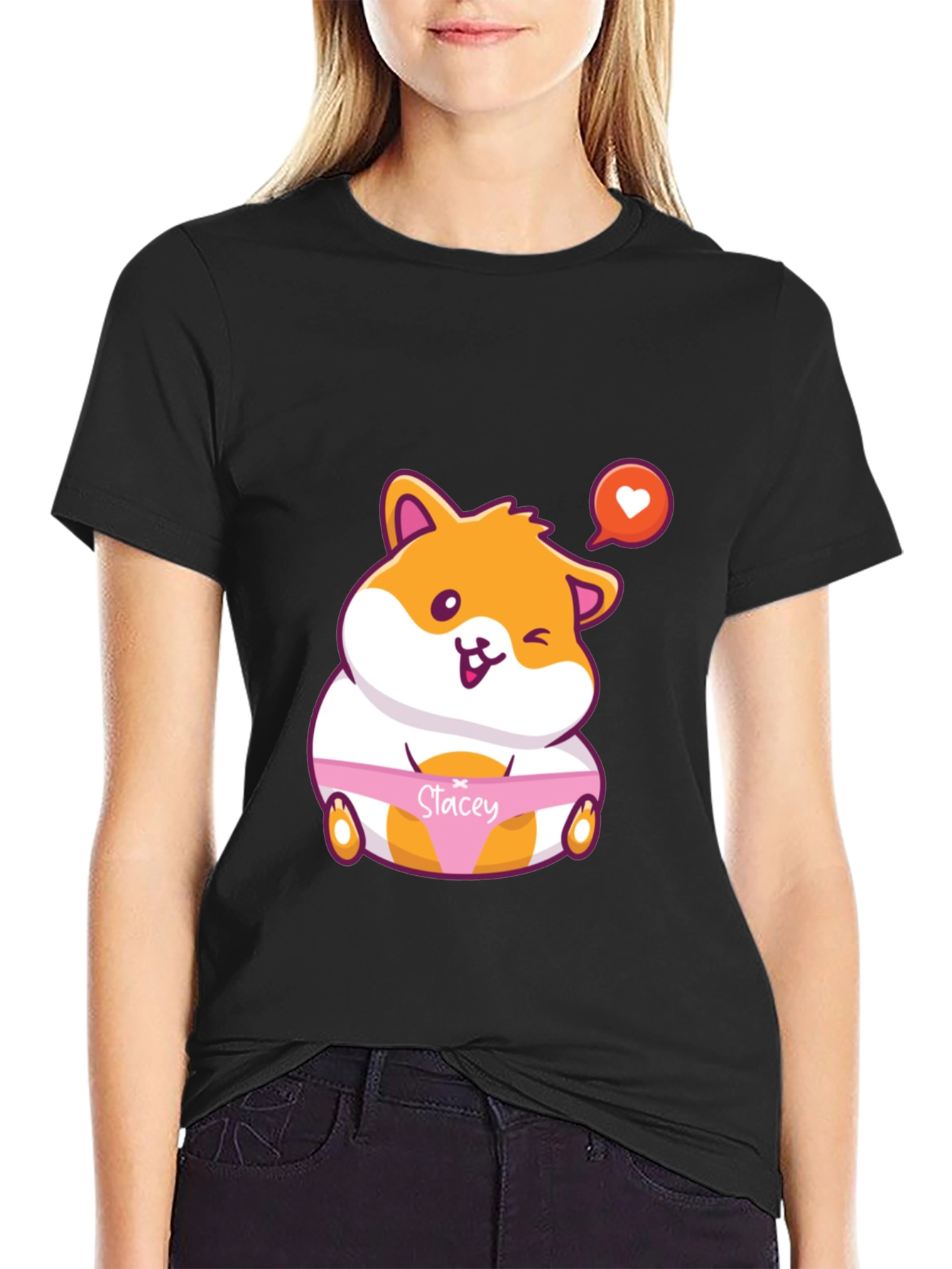 Black Cute Hamster 'Stacey' Graphic T-Shirt view 2