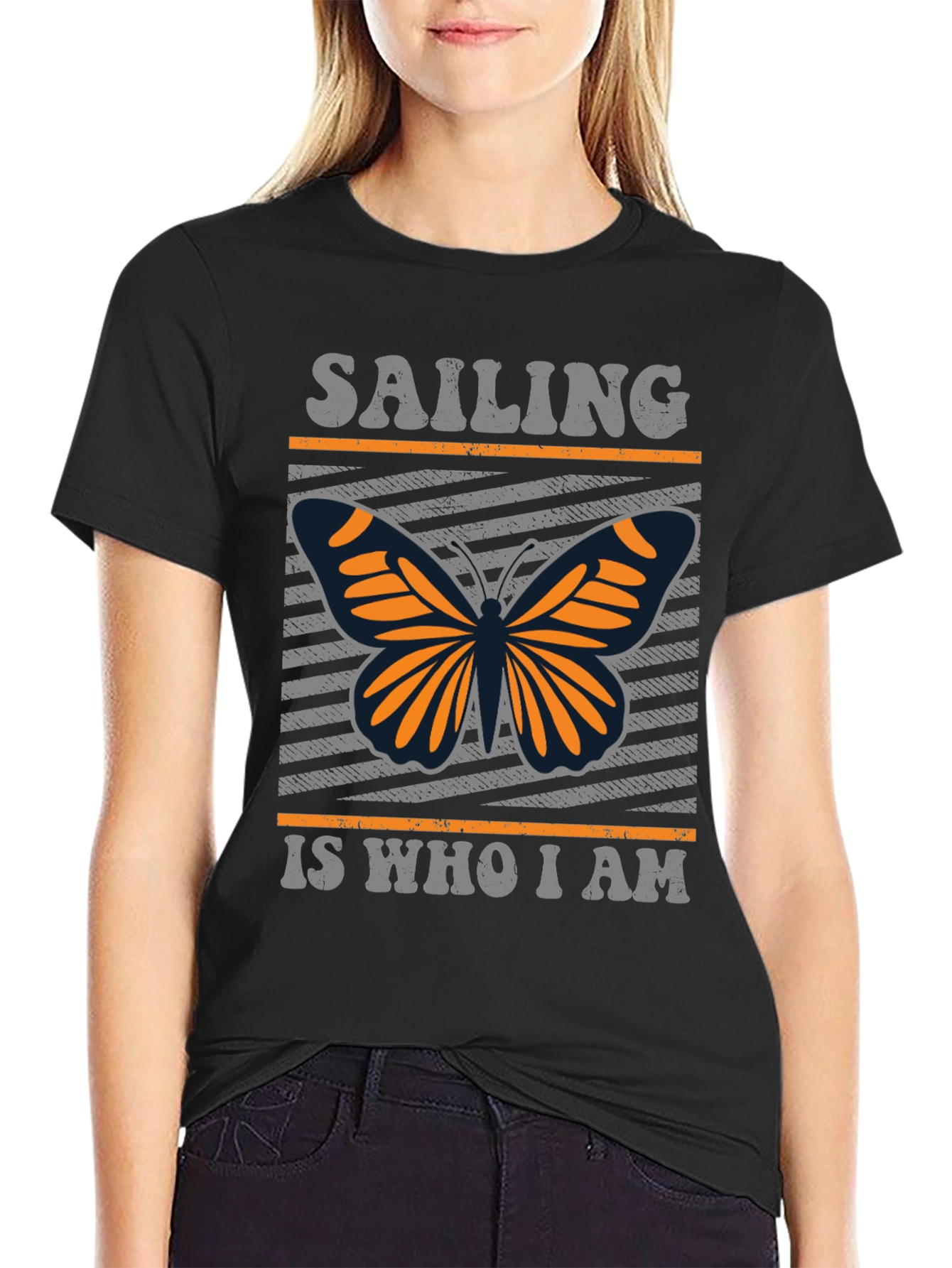 Black Sailing Butterfly T-Shirt - Unique Design Tee view 2