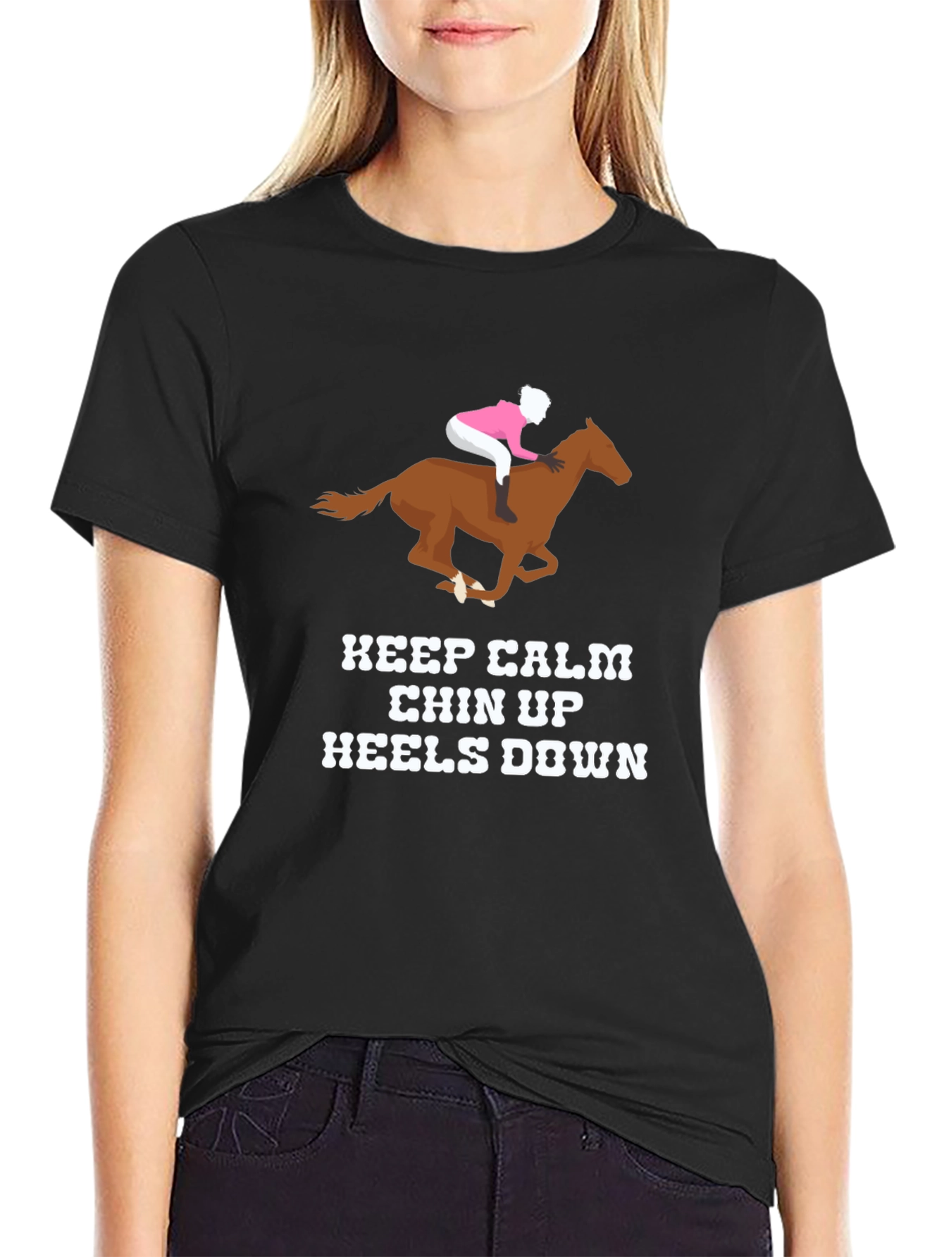 Black Keep Calm Horse Riding T-Shirt view 2