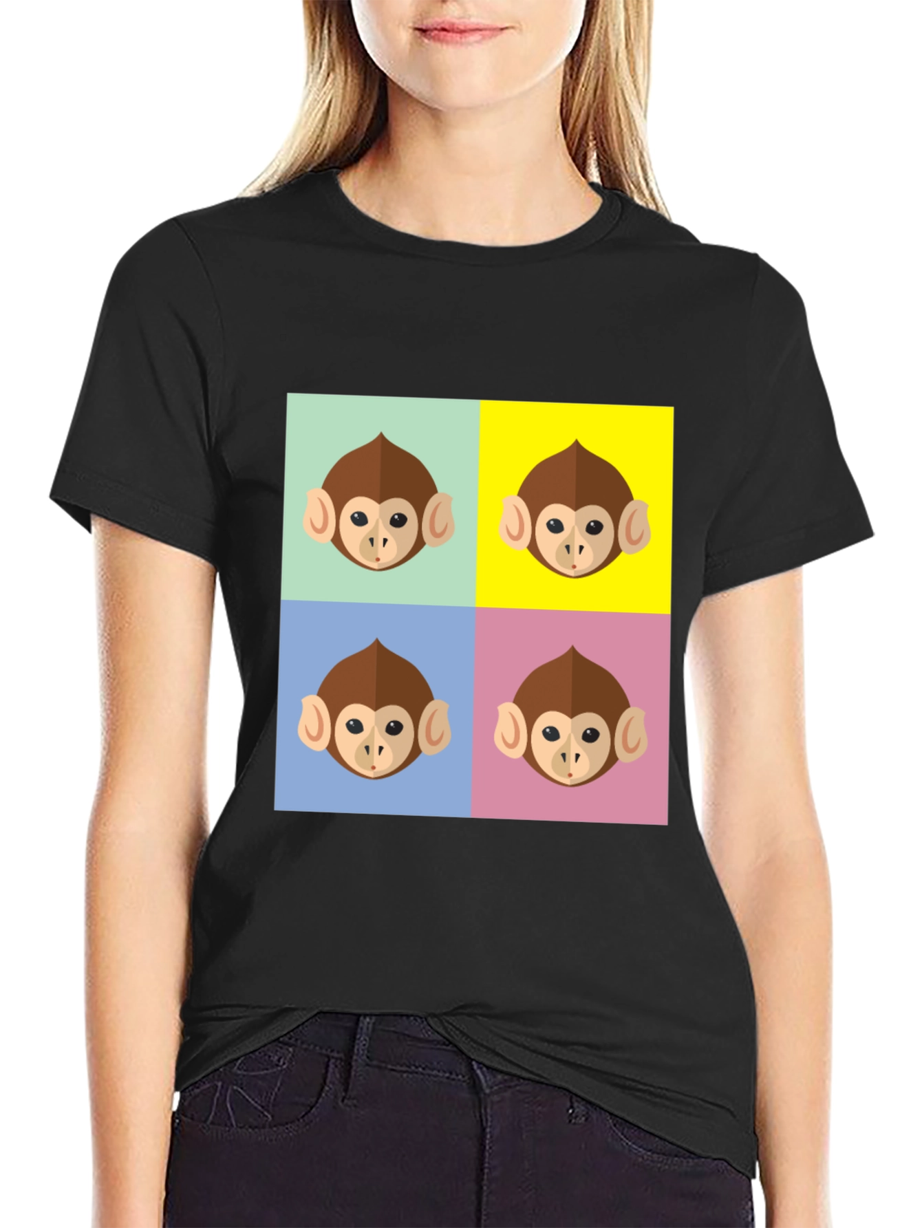 Black Funky Monkey Face Pop Art Graphic T-Shirt view 2