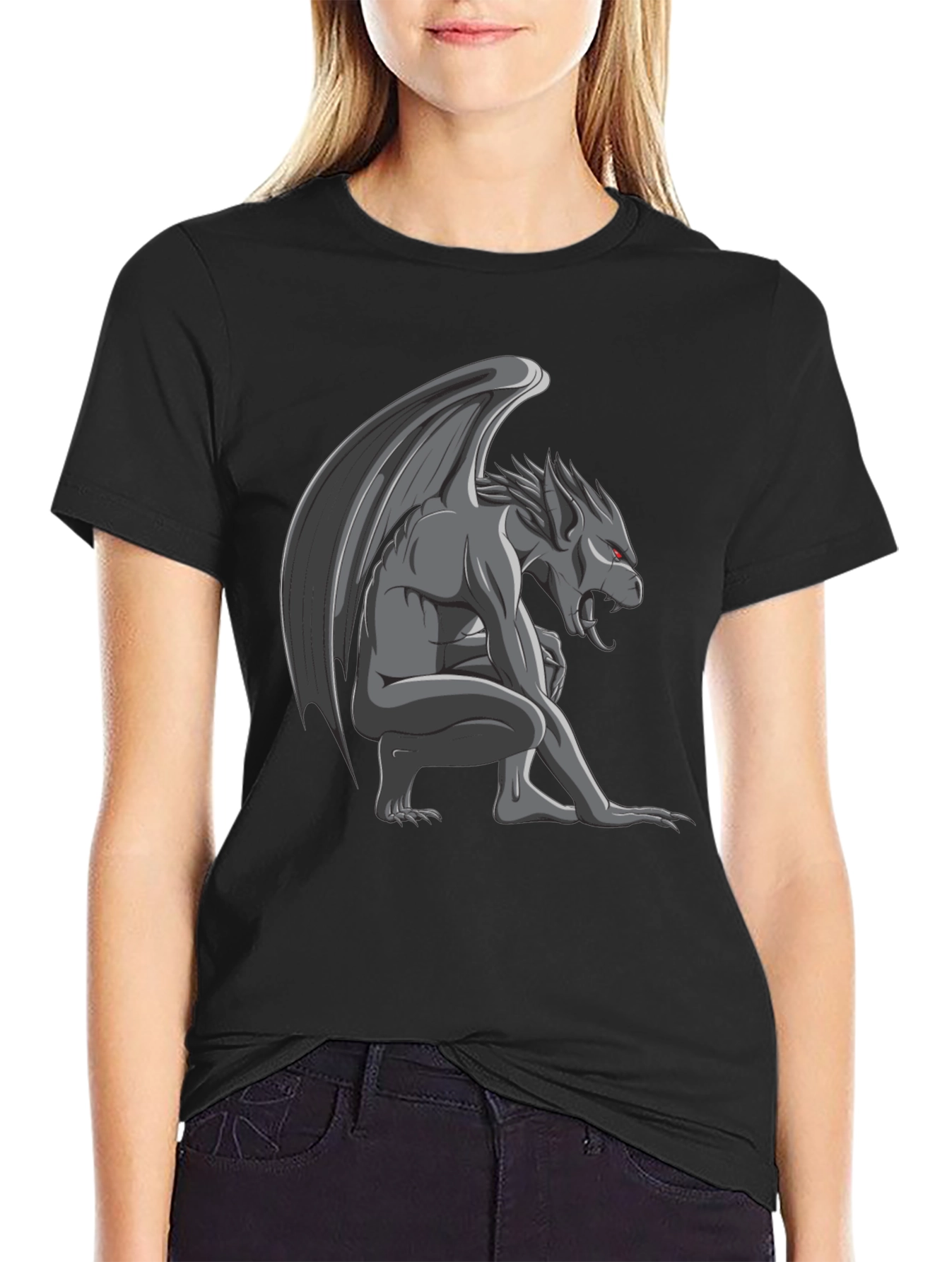 Black Gargoyle Graphic Tee - Black Cotton T-Shirt view 2