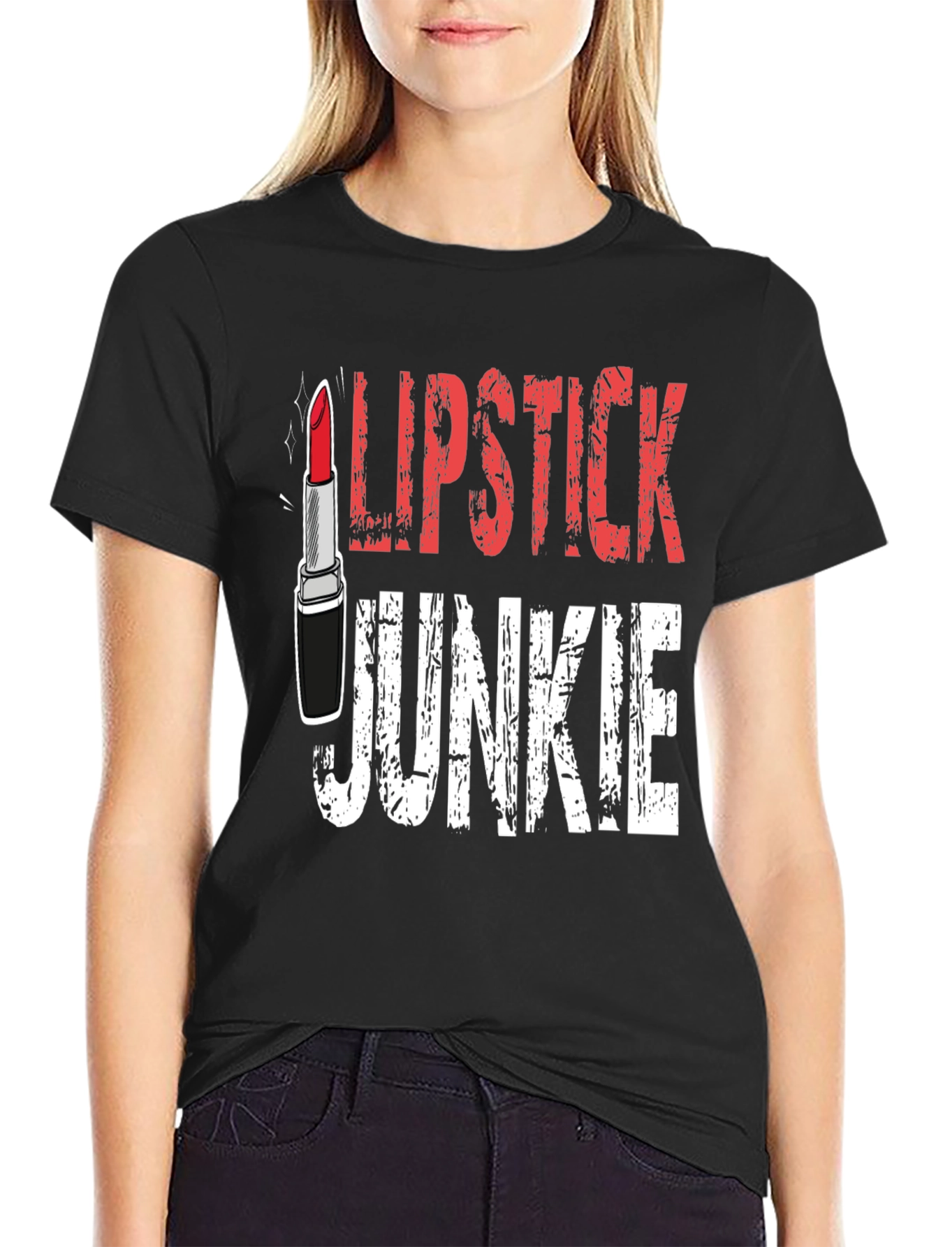 Black Lipstick Junkie Graphic Tee - Black Cotton T-Shirt view 2