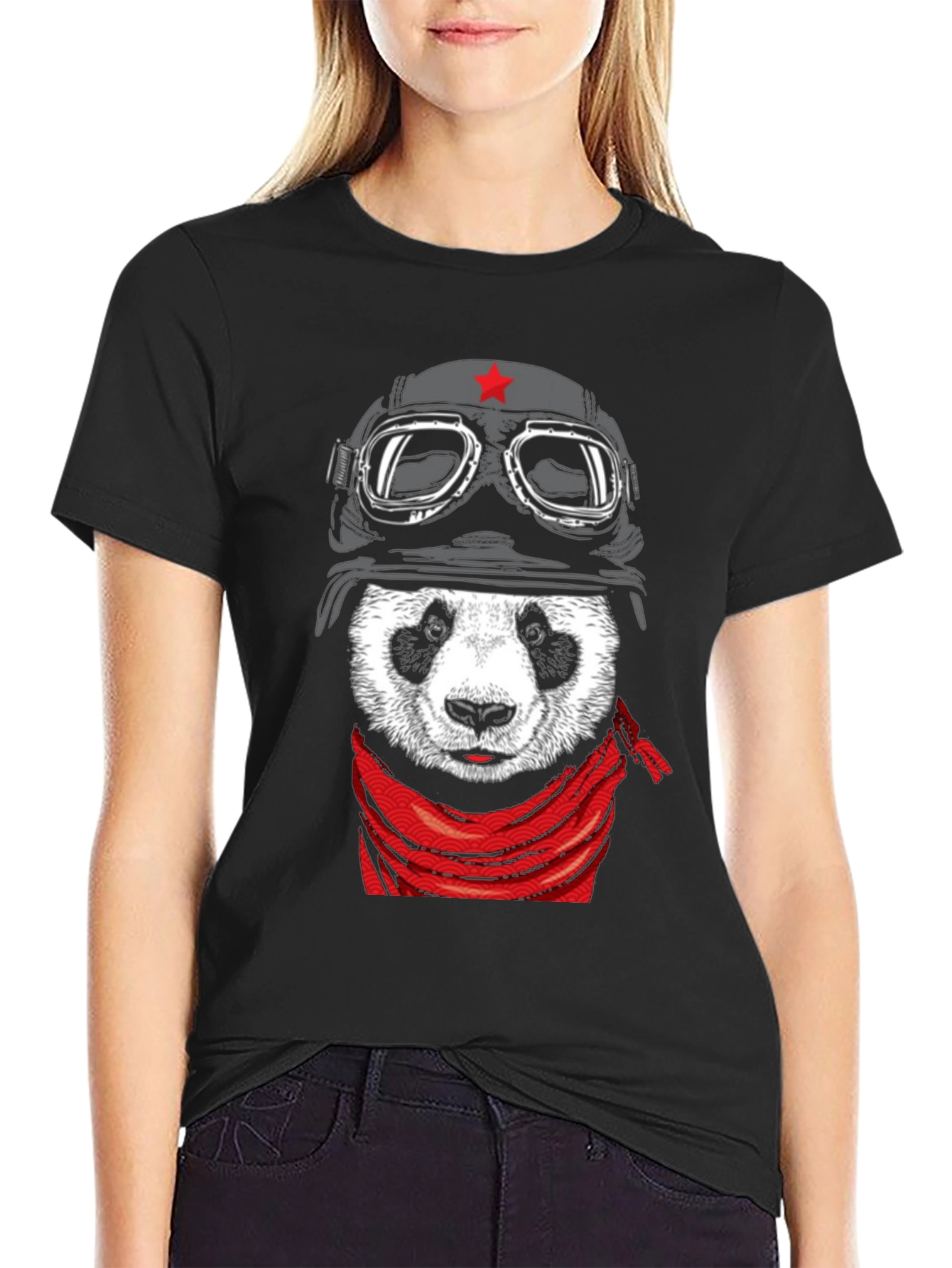 Black Panda Aviator T-Shirt - Unique Graphic Tee view 2