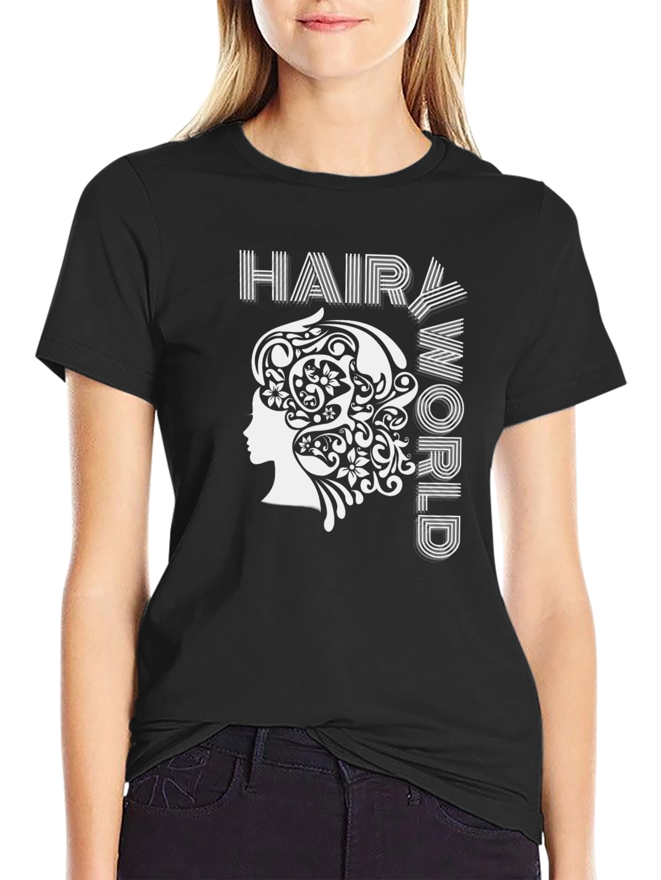 Black Hair World Graphic Tee - Unisex Black Cotton T-Shirt view 2