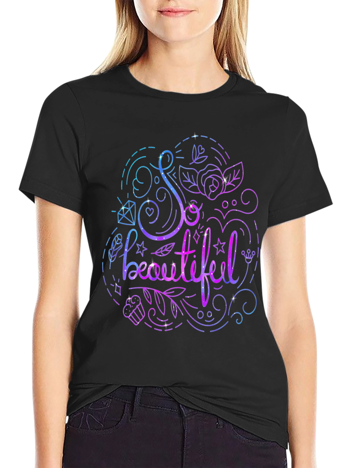 Black So Beautiful Graphic Print Black T-Shirt view 2